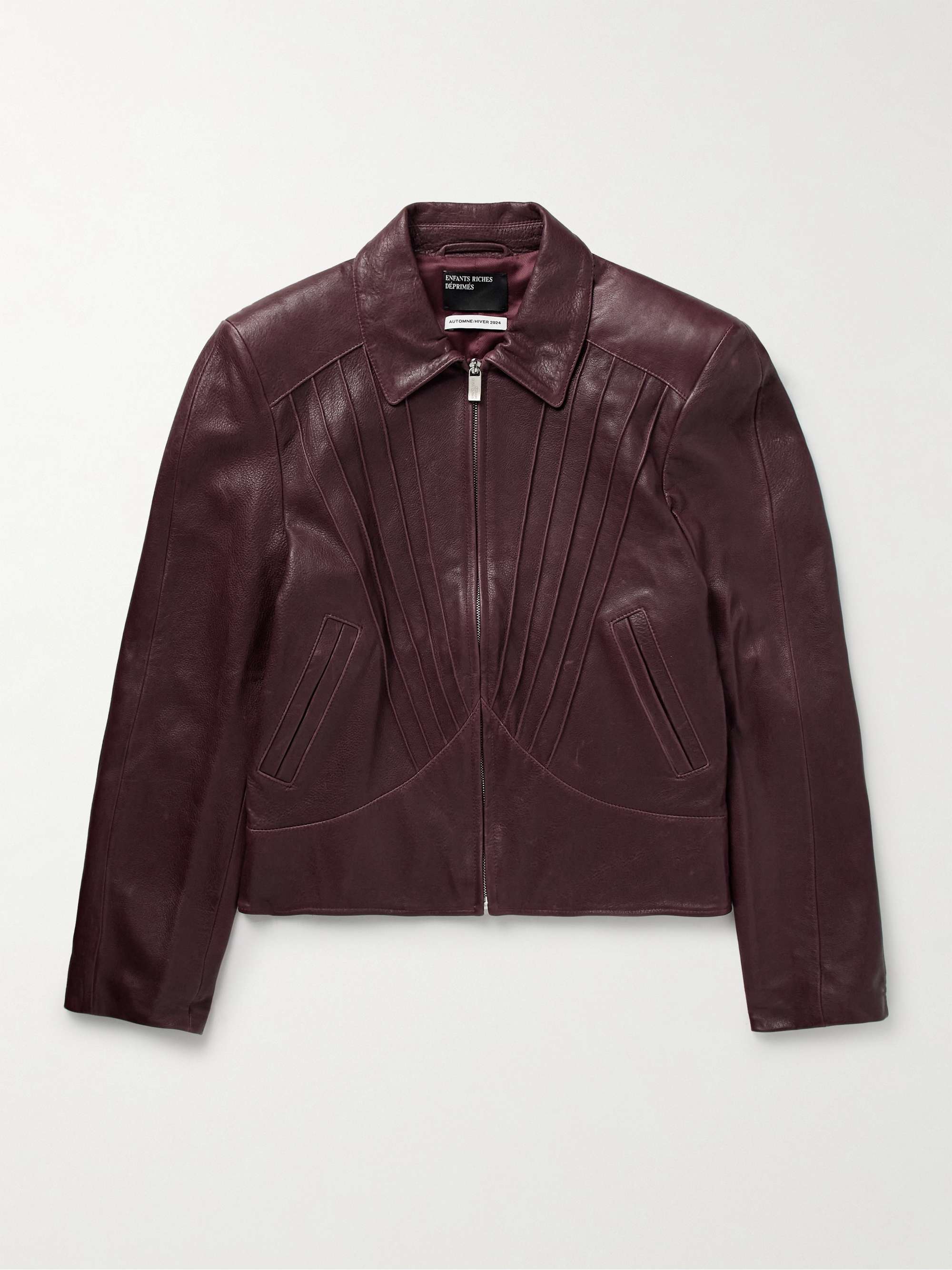Slim-Fit Pintucked Full-Grain Leather Jacket view