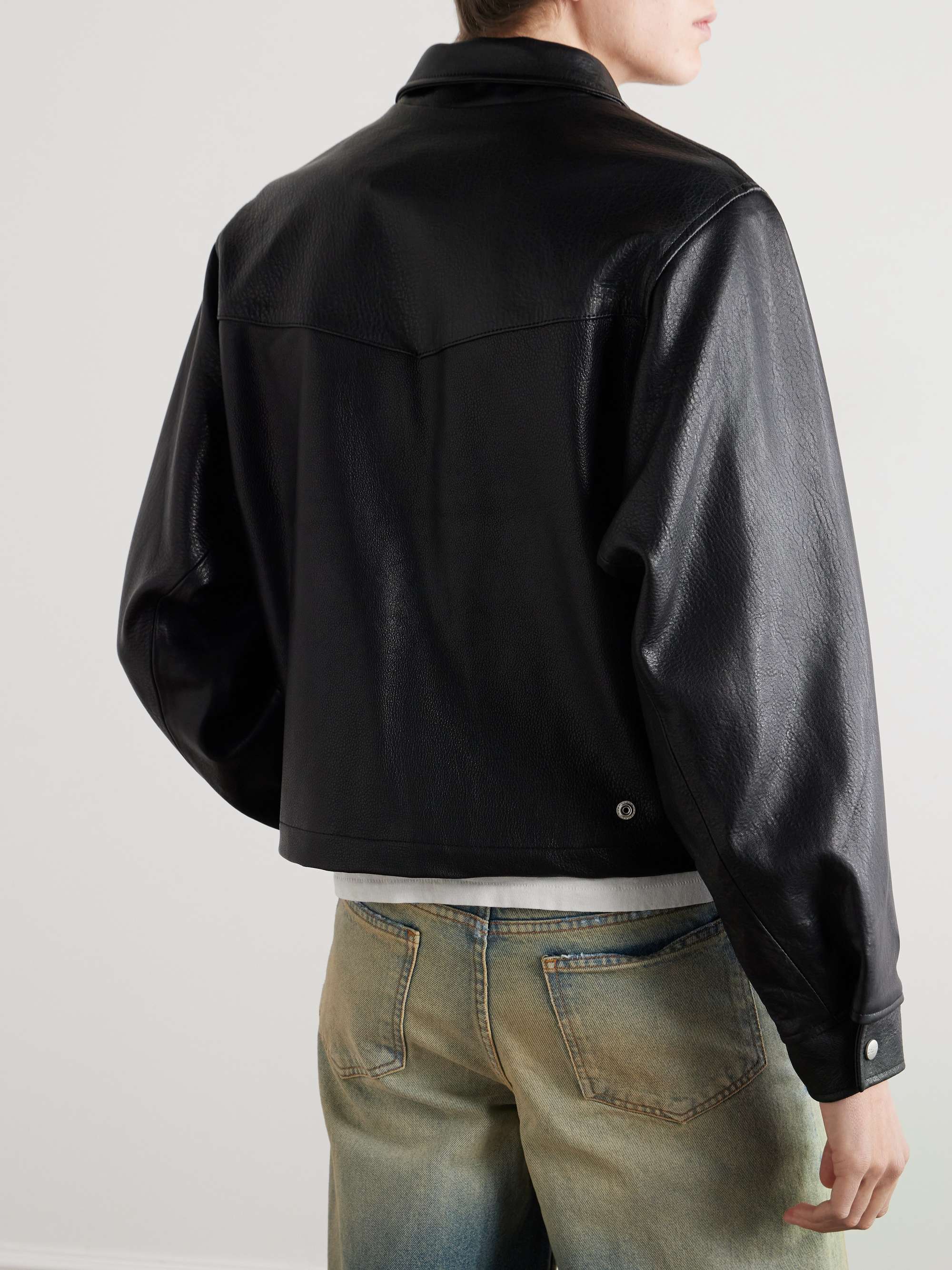 Cropped Textured-Leather Jacket view