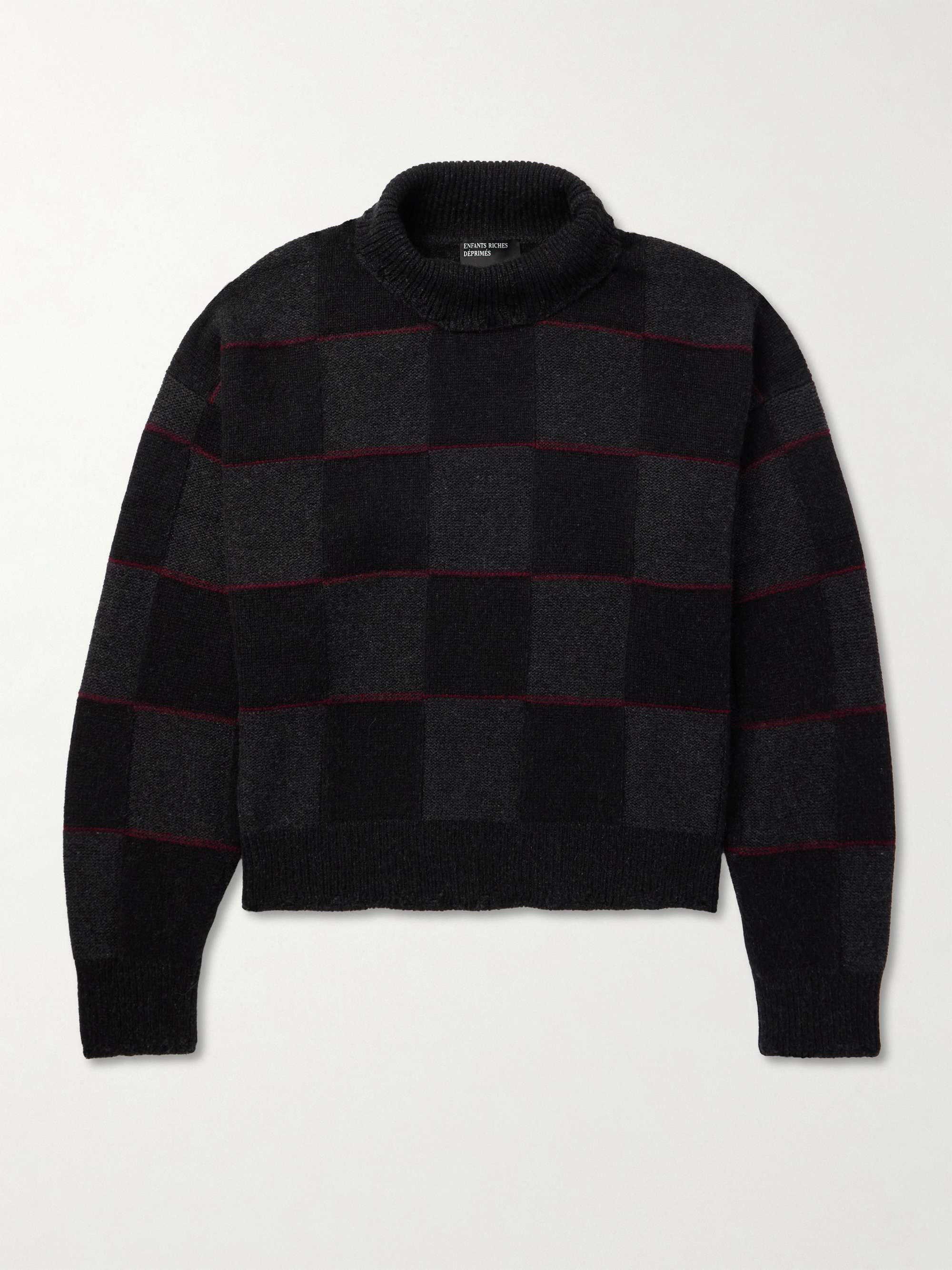 Venetian Checked Intarsia-Knit Cashmere Rollneck Sweater view
