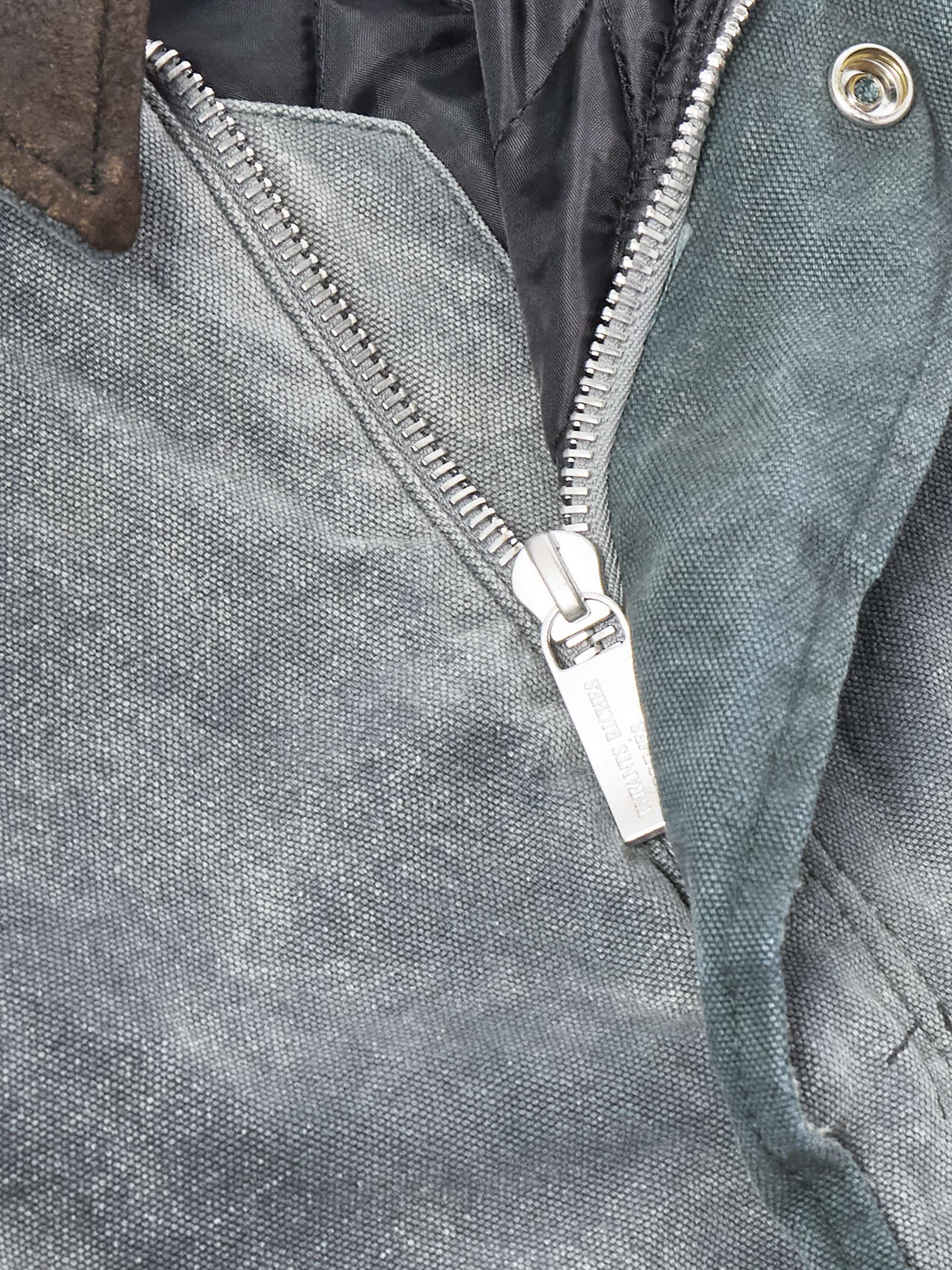 Leather-Trimmed Distressed Printed Cotton-Canvas Jacket view