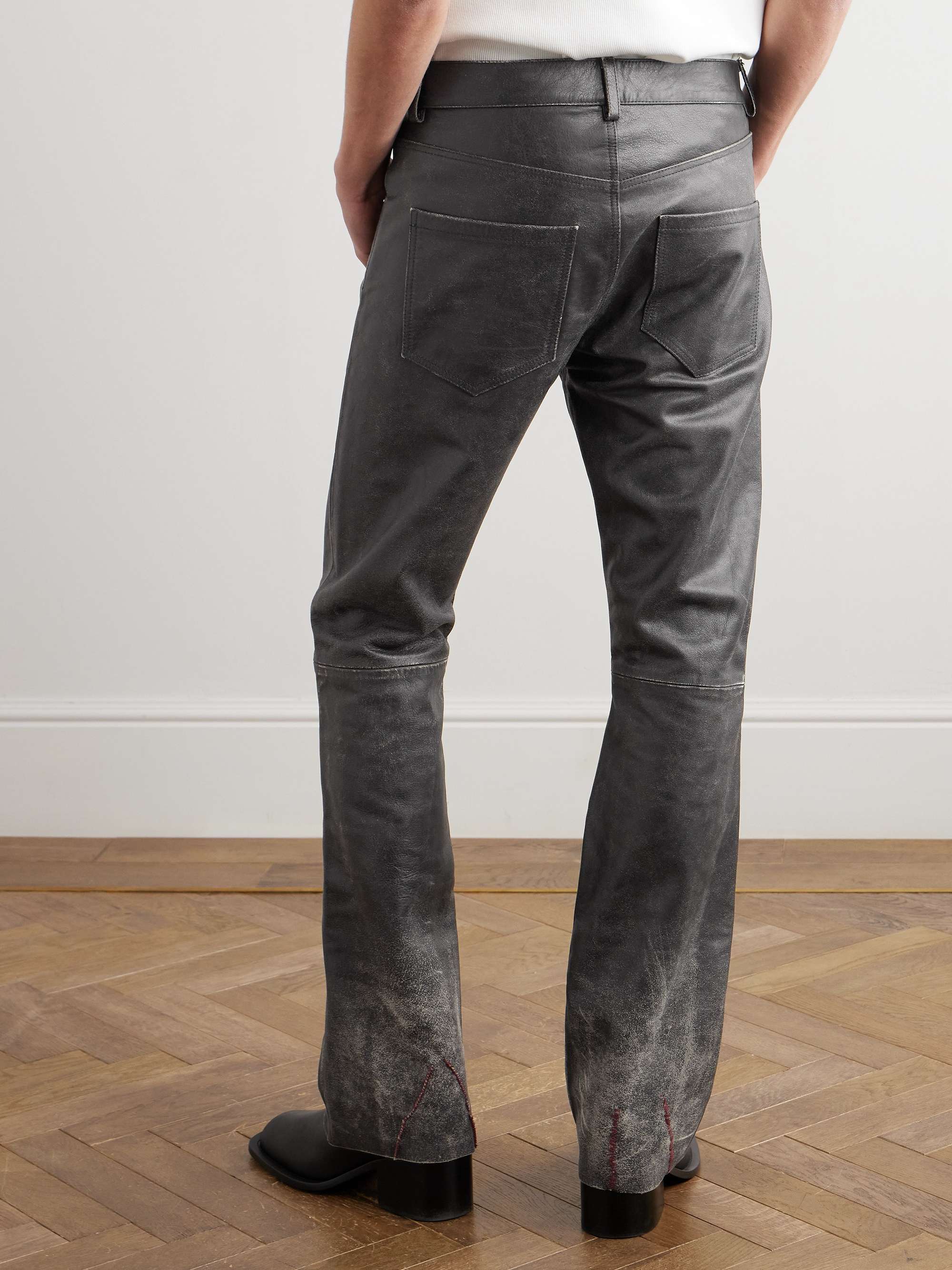 Slim-Fit Straight-Leg Distressed Leather Trousers view