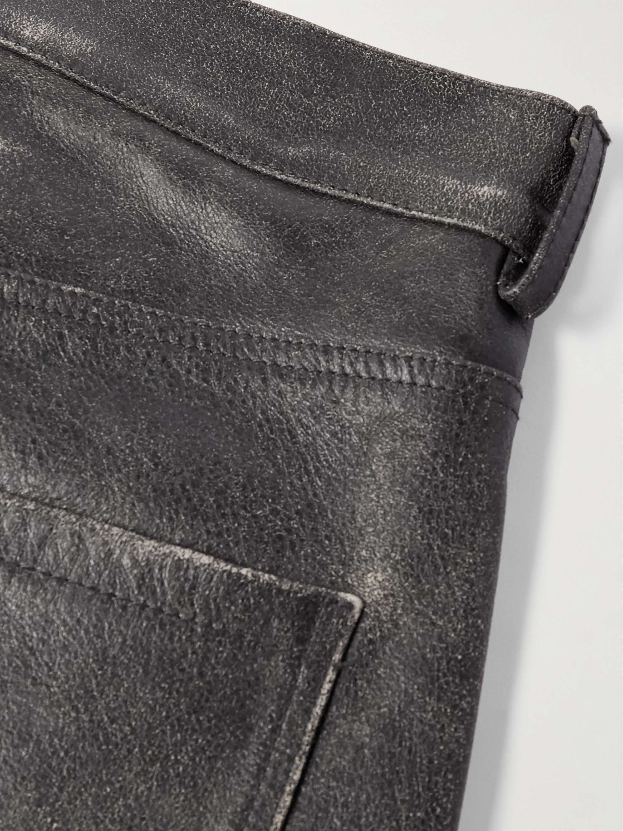 Slim-Fit Straight-Leg Distressed Leather Trousers view
