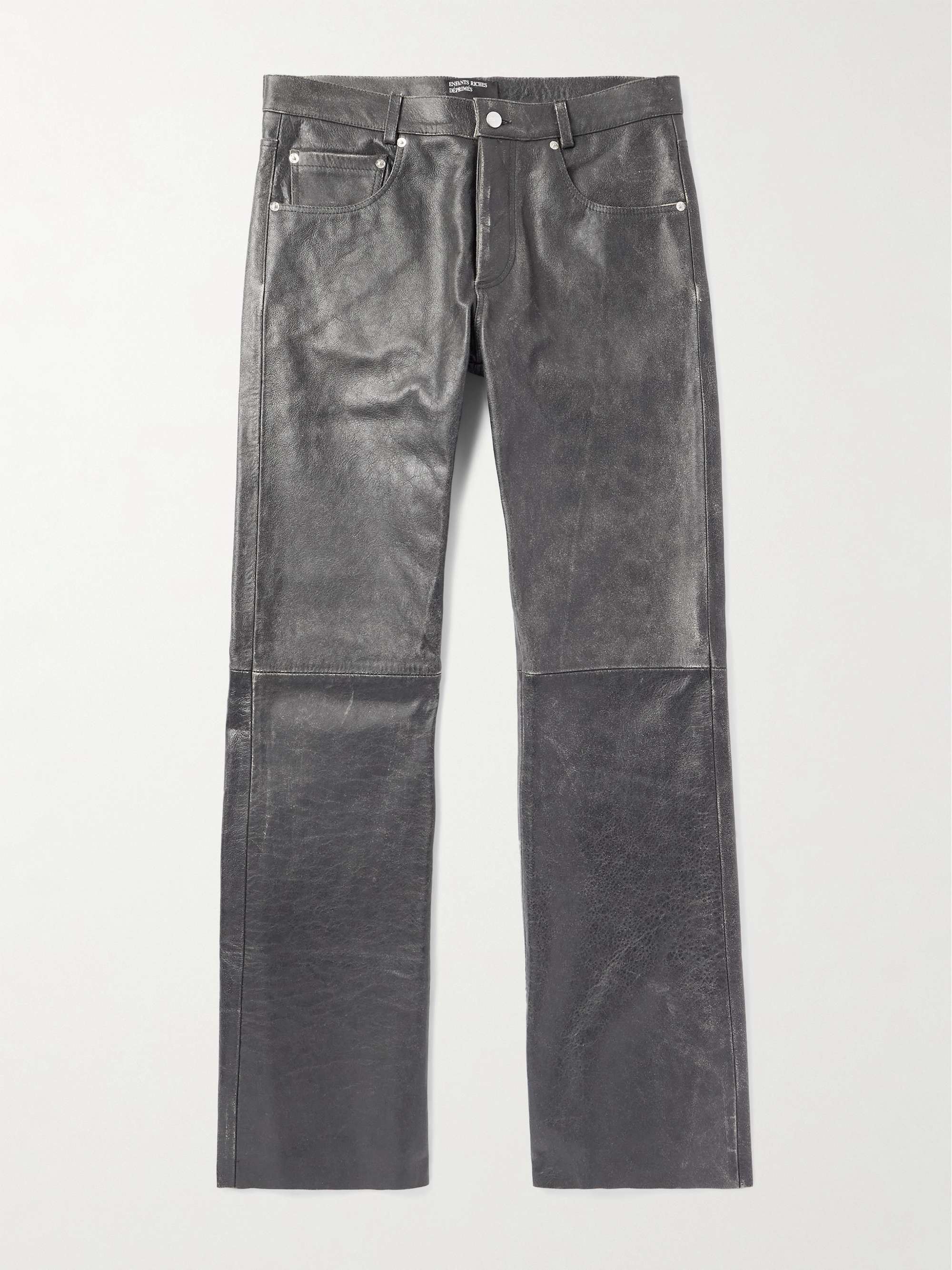 Slim-Fit Straight-Leg Distressed Leather Trousers view