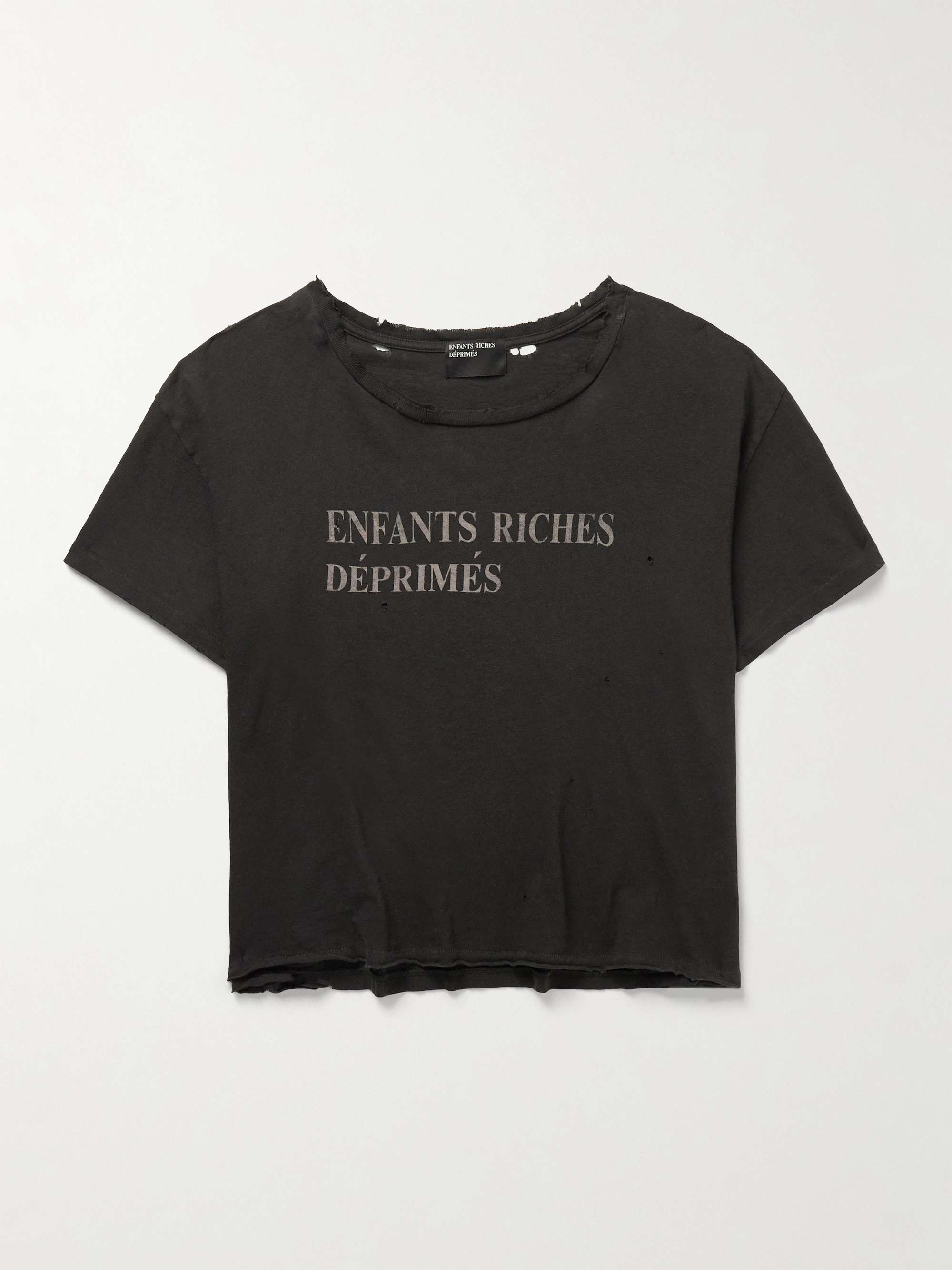 Cropped Distressed Logo-Print Cotton-Jersey T-Shirt view
