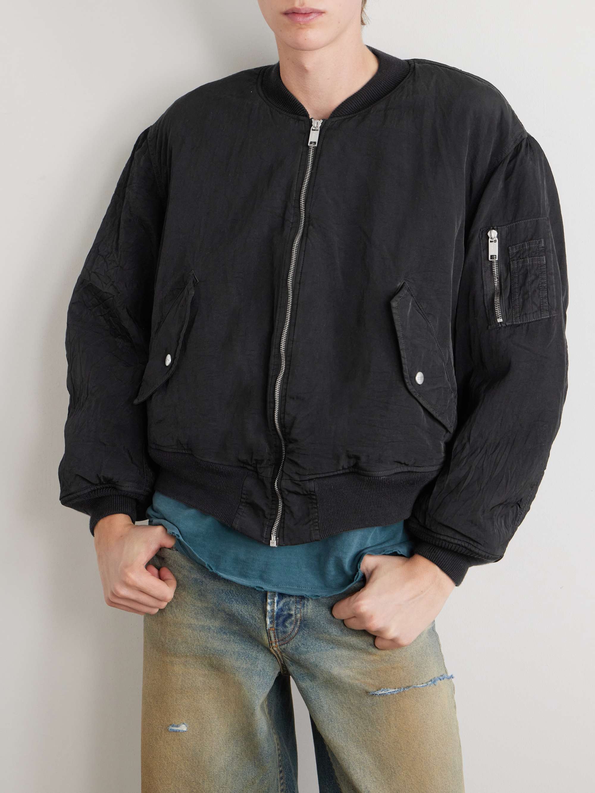 Padded Printed Crinkled-Shell Bomber Jacket view