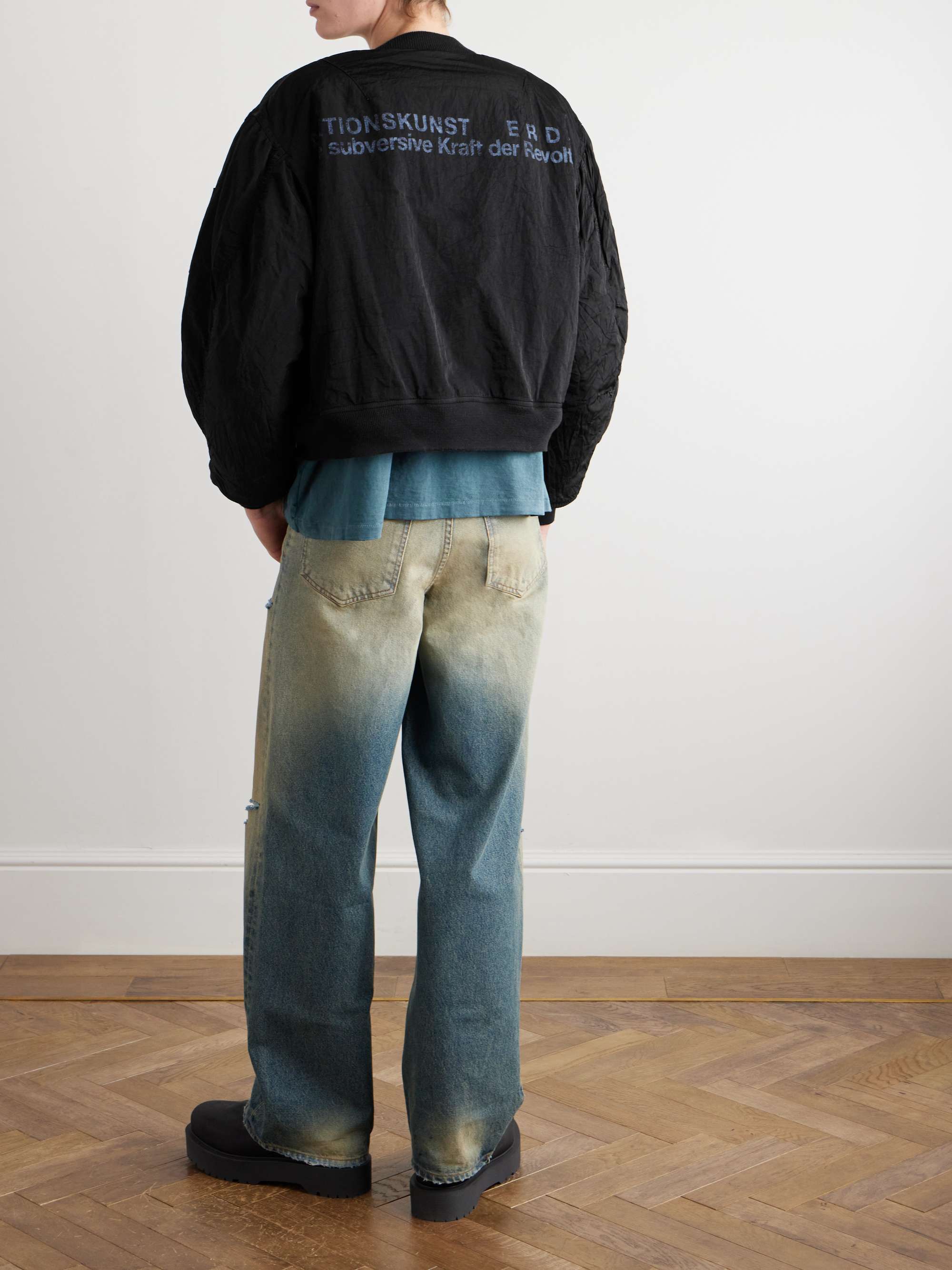 Padded Printed Crinkled-Shell Bomber Jacket view
