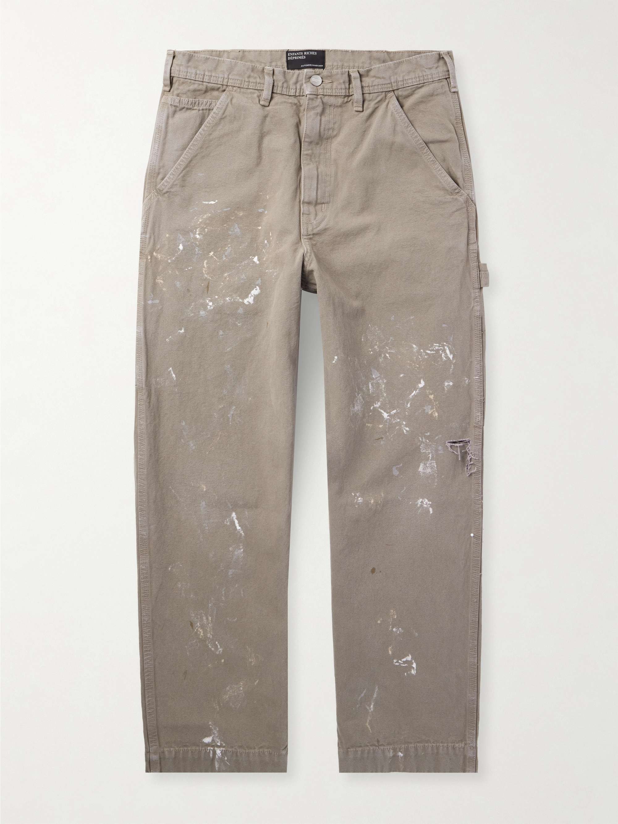 Double Knee Painter Wide-Leg Distressed Cotton-Canvas Trousers view