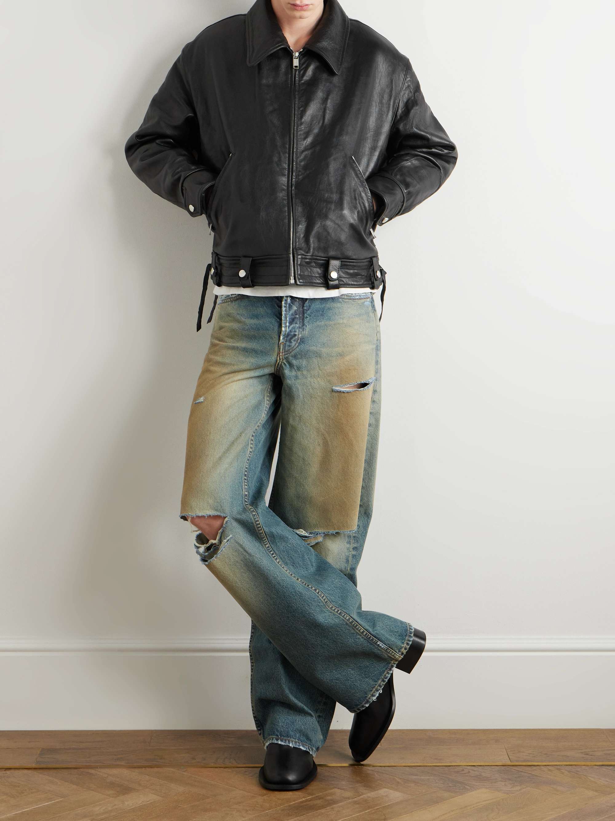 Glossed-Leather Biker Jacket view