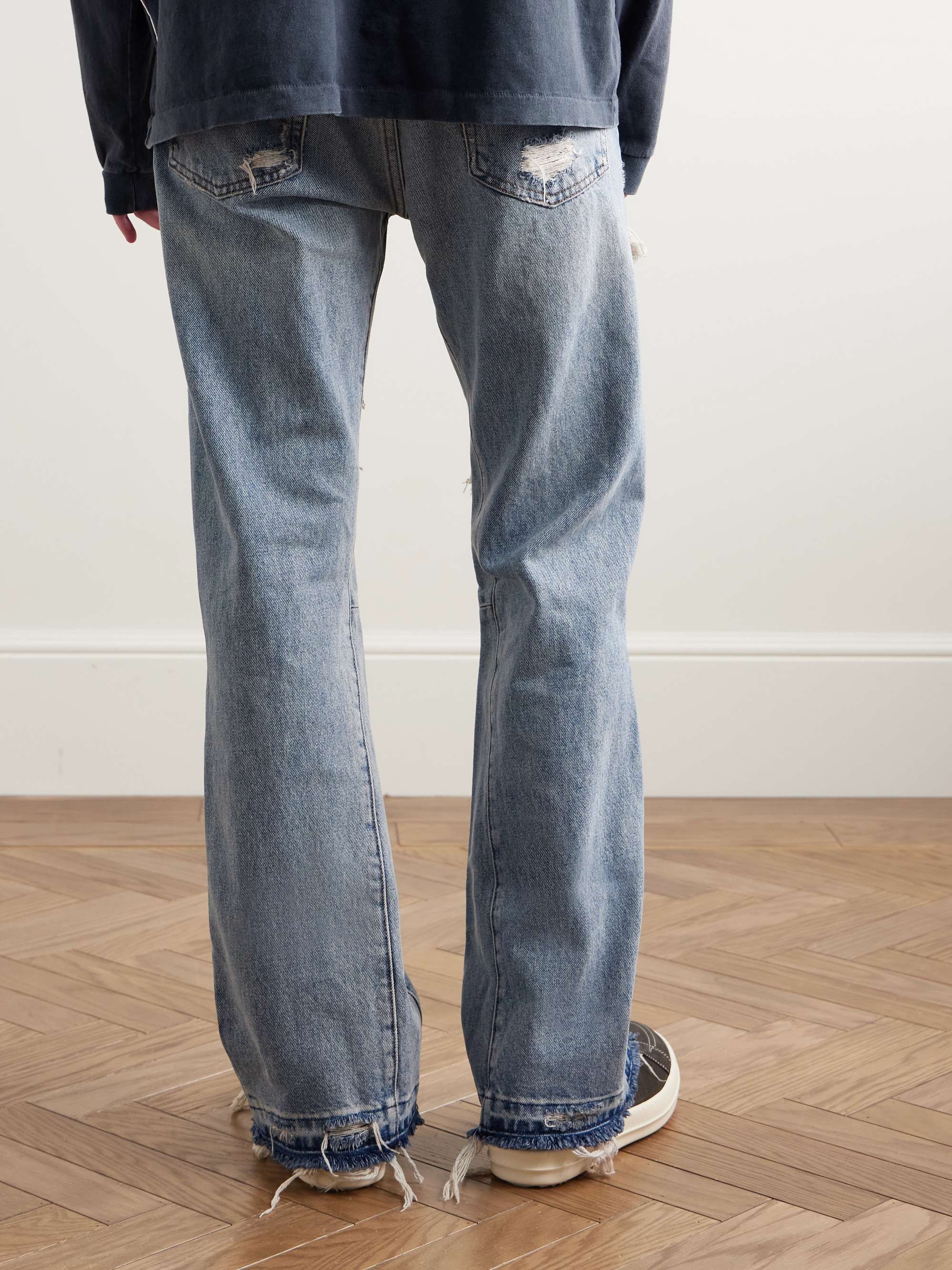 Cornell LA Slim-Fit Flared Distressed Leather-Panelled Jeans view