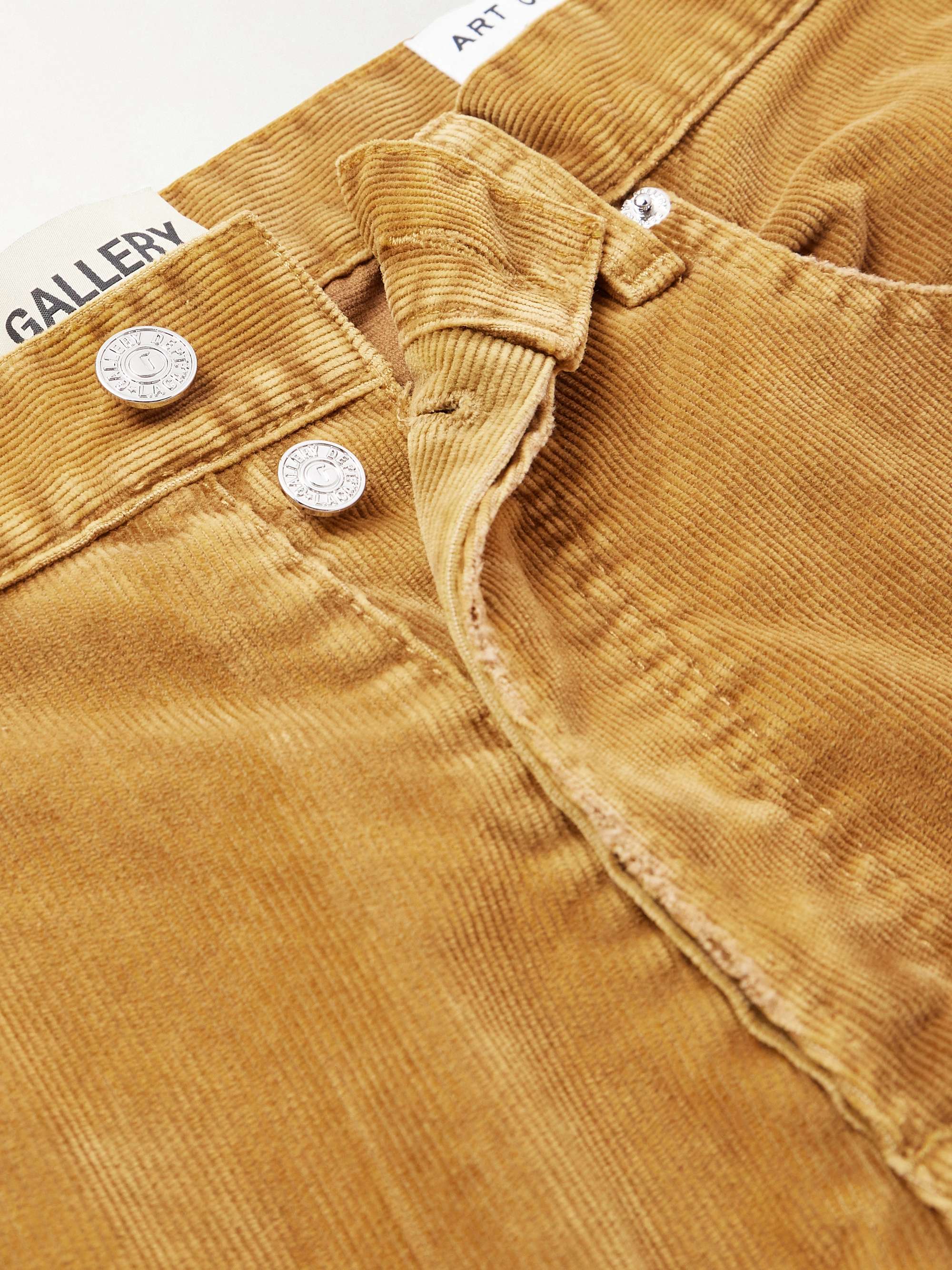 Flared Distressed Cotton-Corduroy and Canvas Trousers view