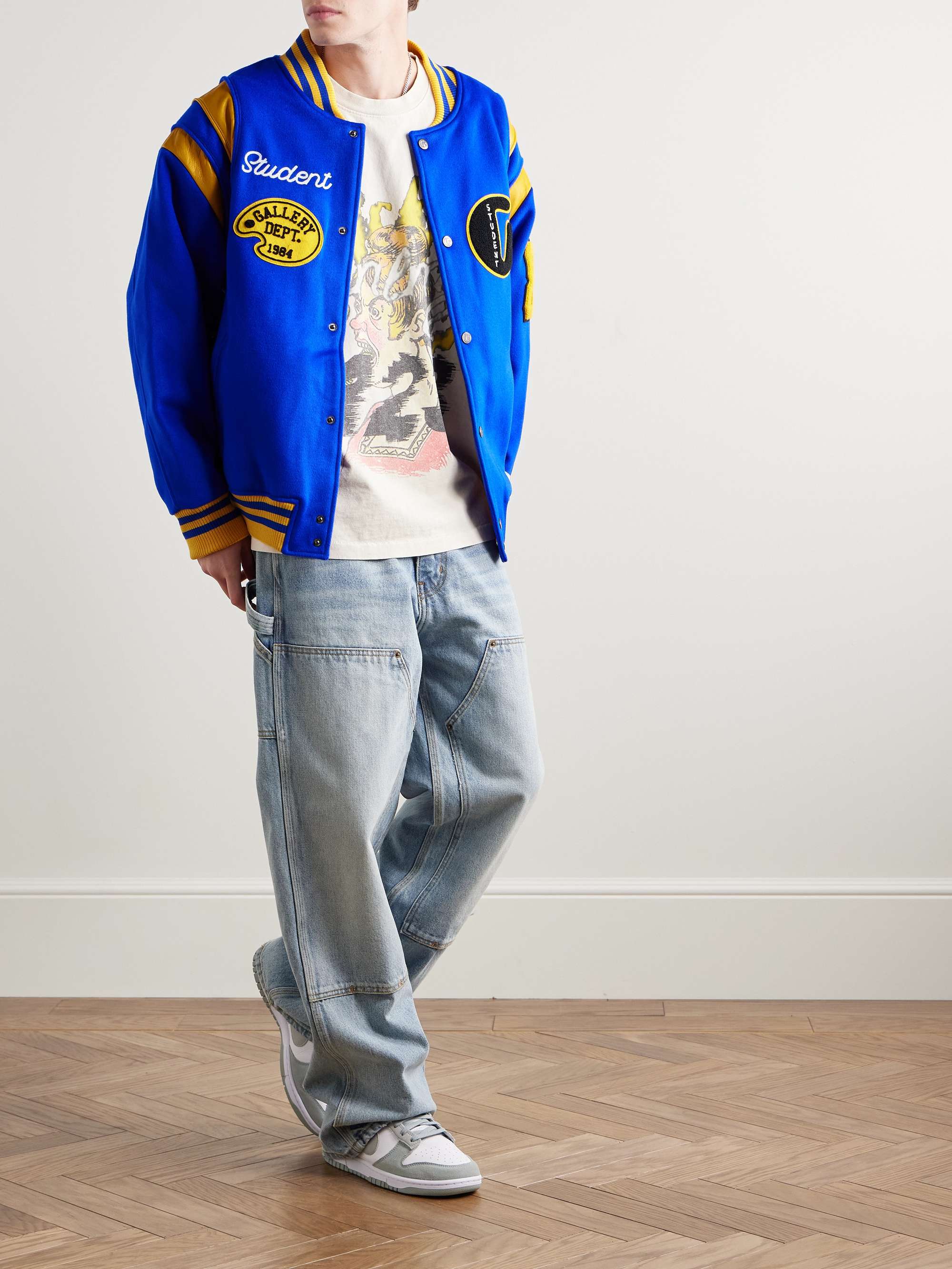 Logo-Embroidered Appliquéd Leather-Trimmed Wool-Blend Felt Varsity Jacket view
