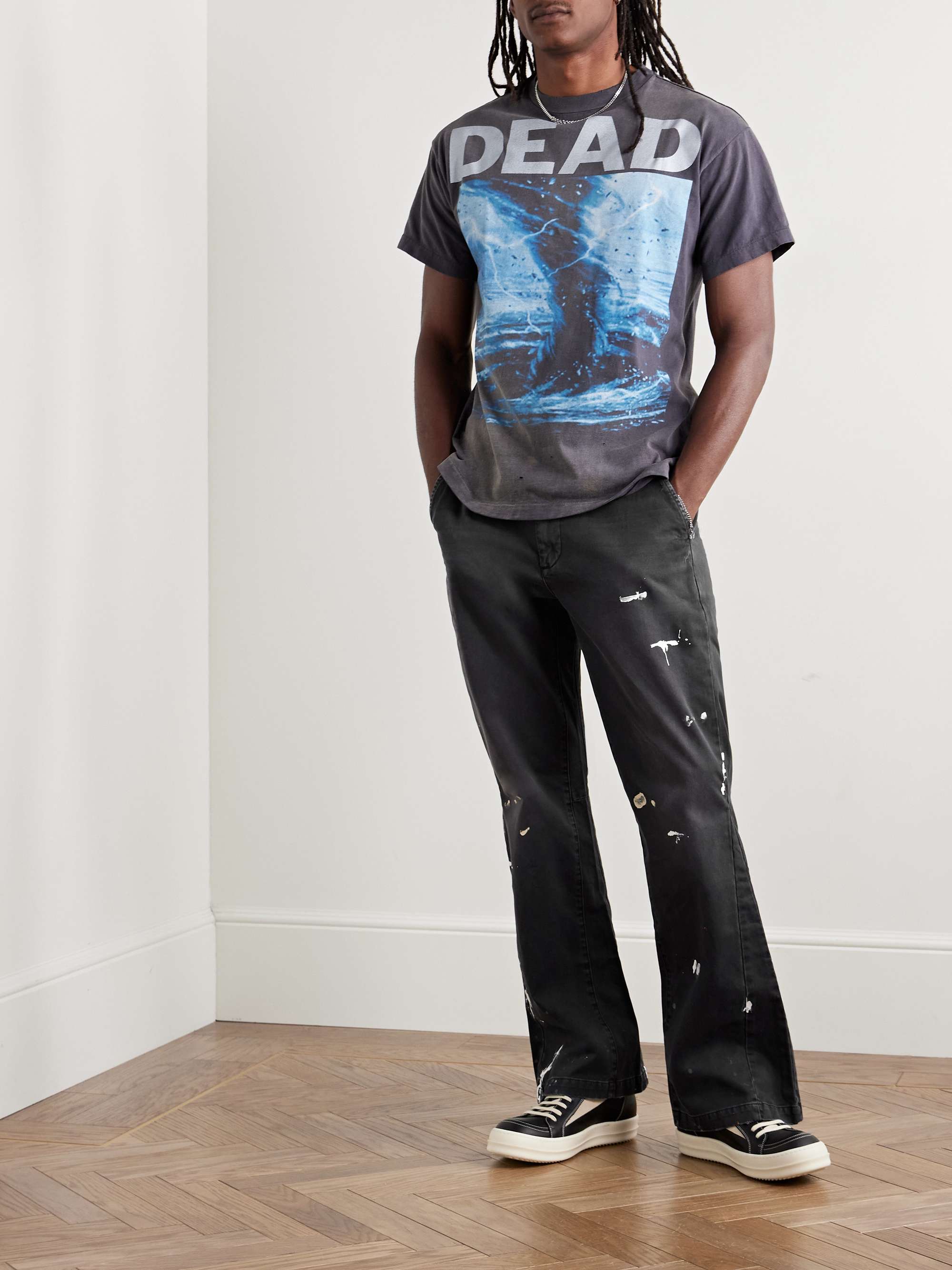 Slim-Fit Flared Paint-Splattered Jeans view