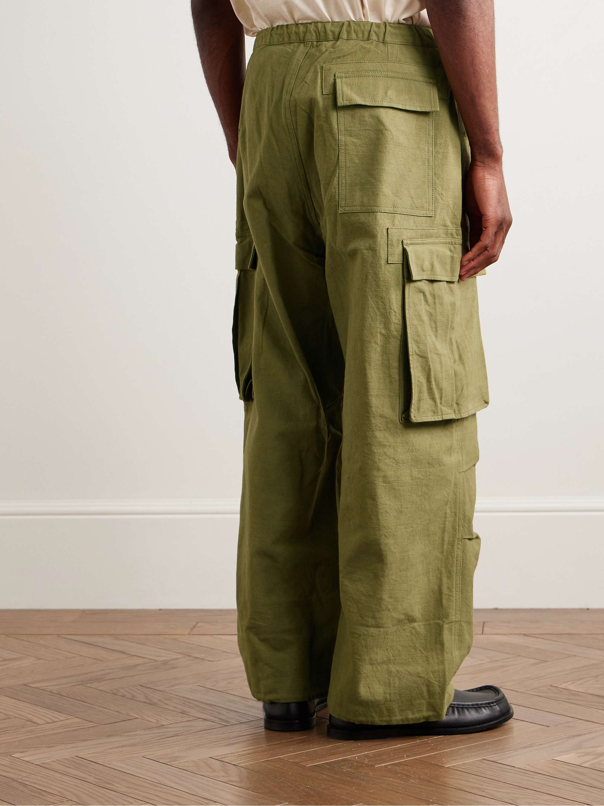 Peace Wide-Leg Slub Organic Cotton Drawstring Cargo Trousers view