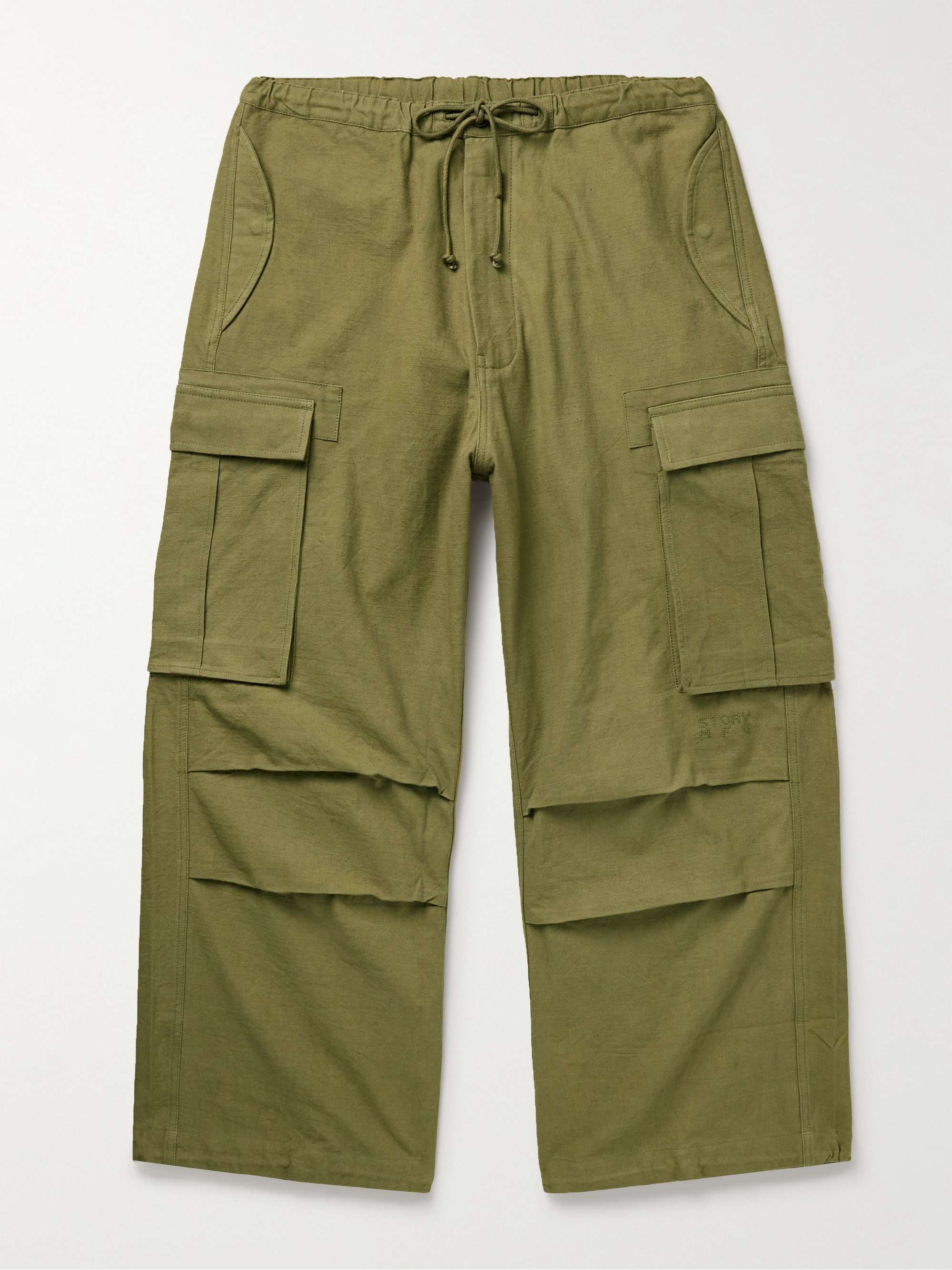 Peace Wide-Leg Slub Organic Cotton Drawstring Cargo Trousers view
