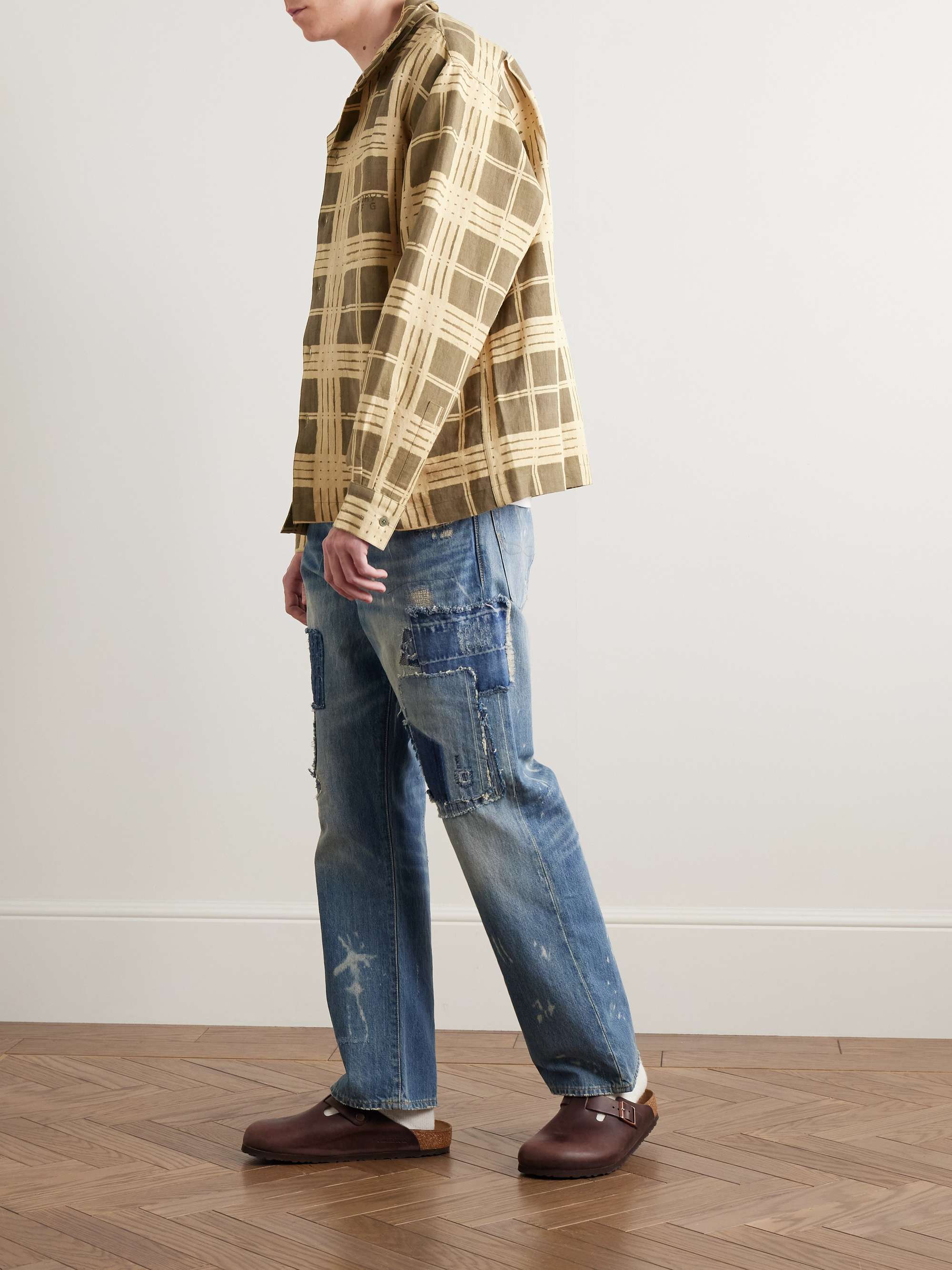 Greetings Camp-Collar Logo-Embroidered Checked Linen and Organic Cotton-Blend Shirt view