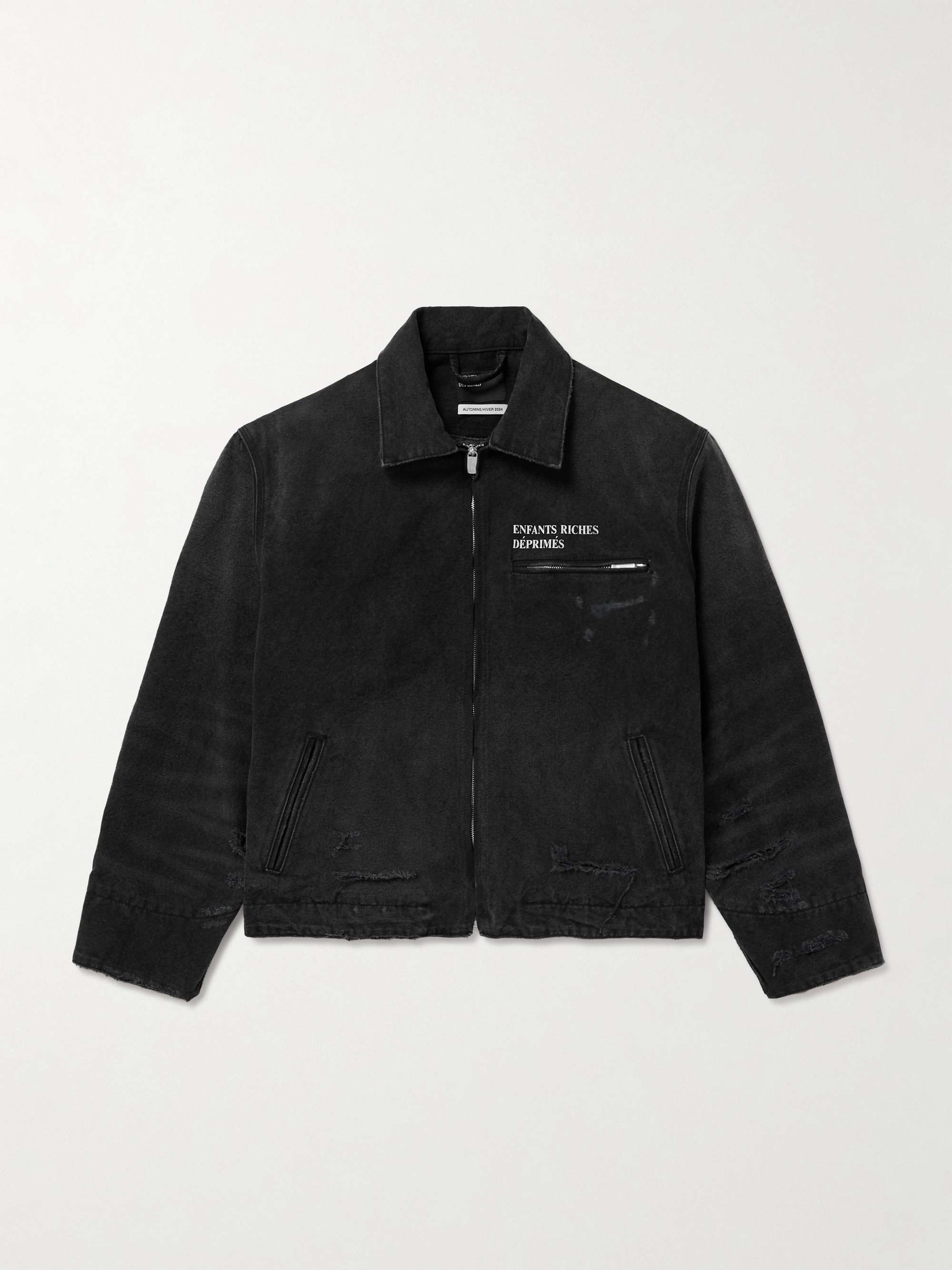 Logo-Print Distressed Cotton-Canvas Chore Jacket view