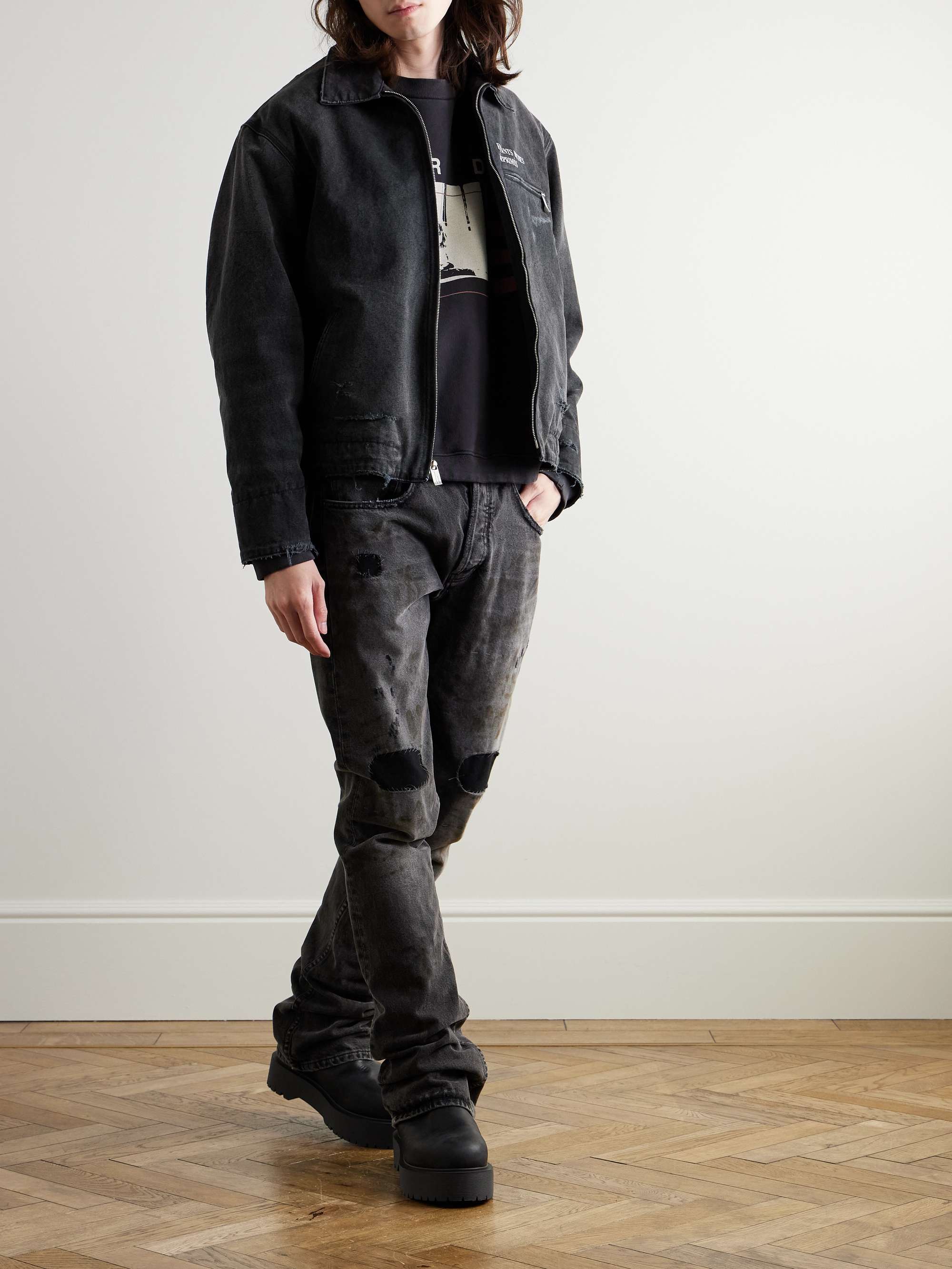 Logo-Print Distressed Cotton-Canvas Chore Jacket view