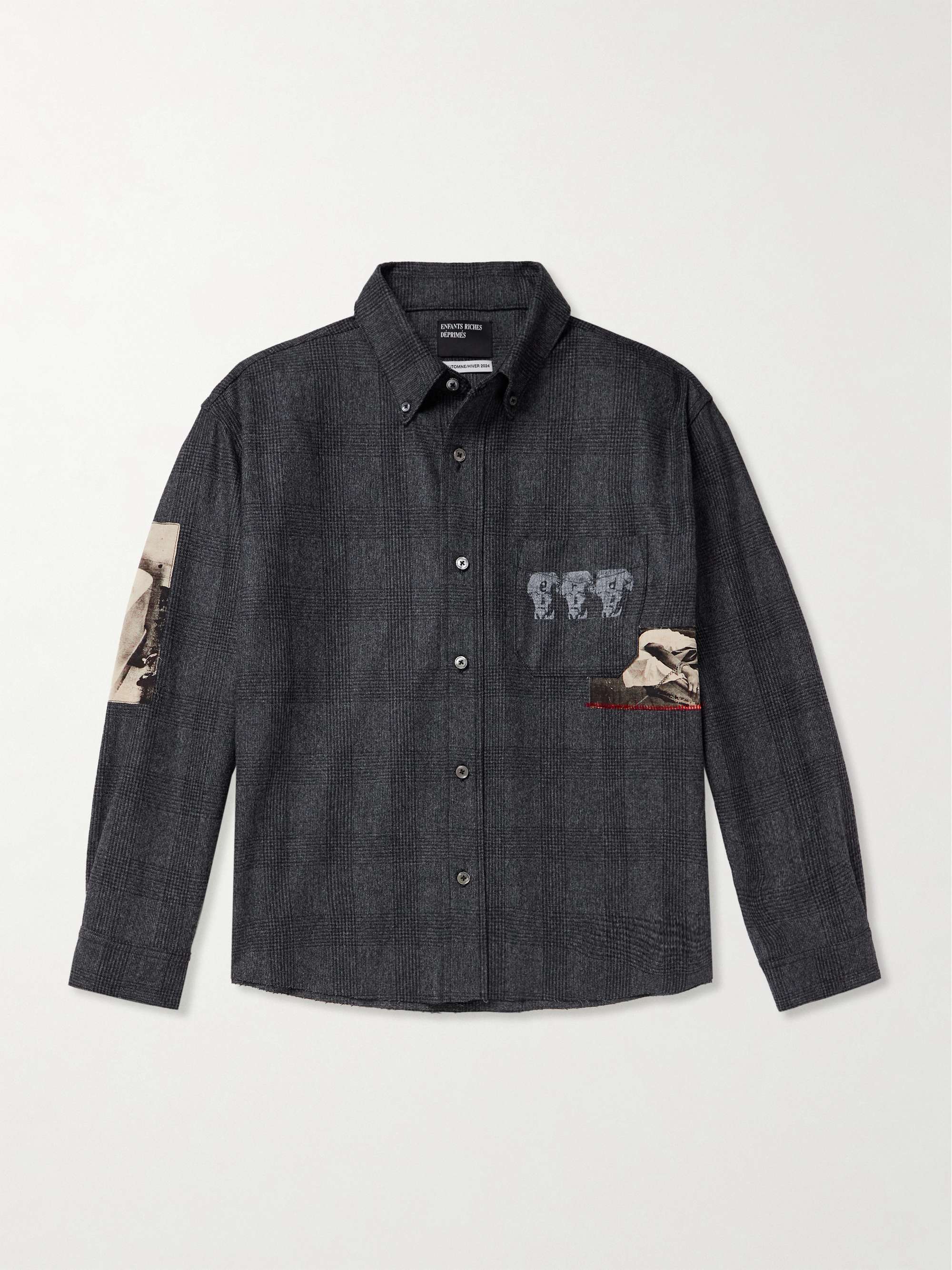 Printed Patchwork Checked Virgin Wool-Flannel Shirt view