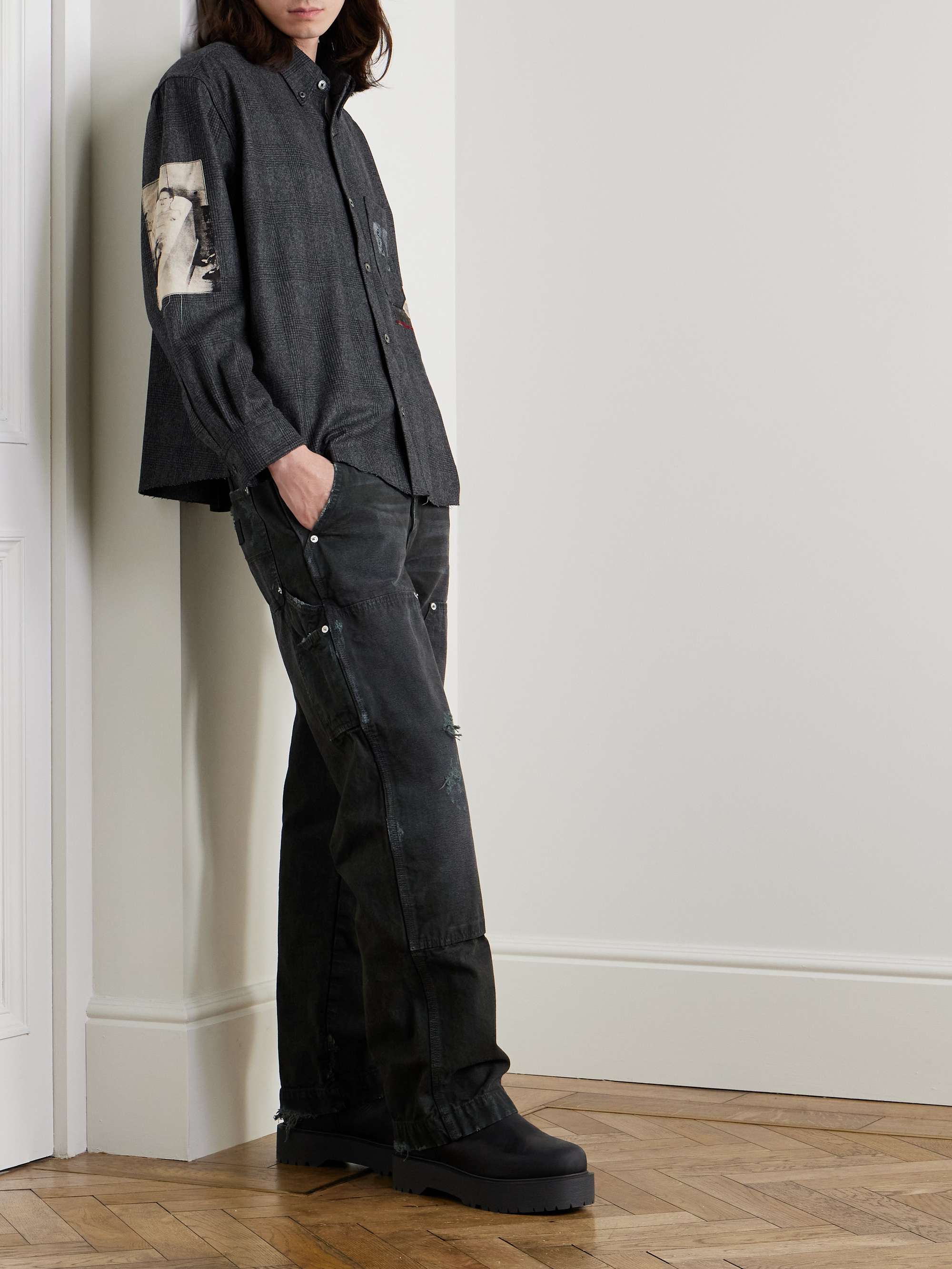 Printed Patchwork Checked Virgin Wool-Flannel Shirt view