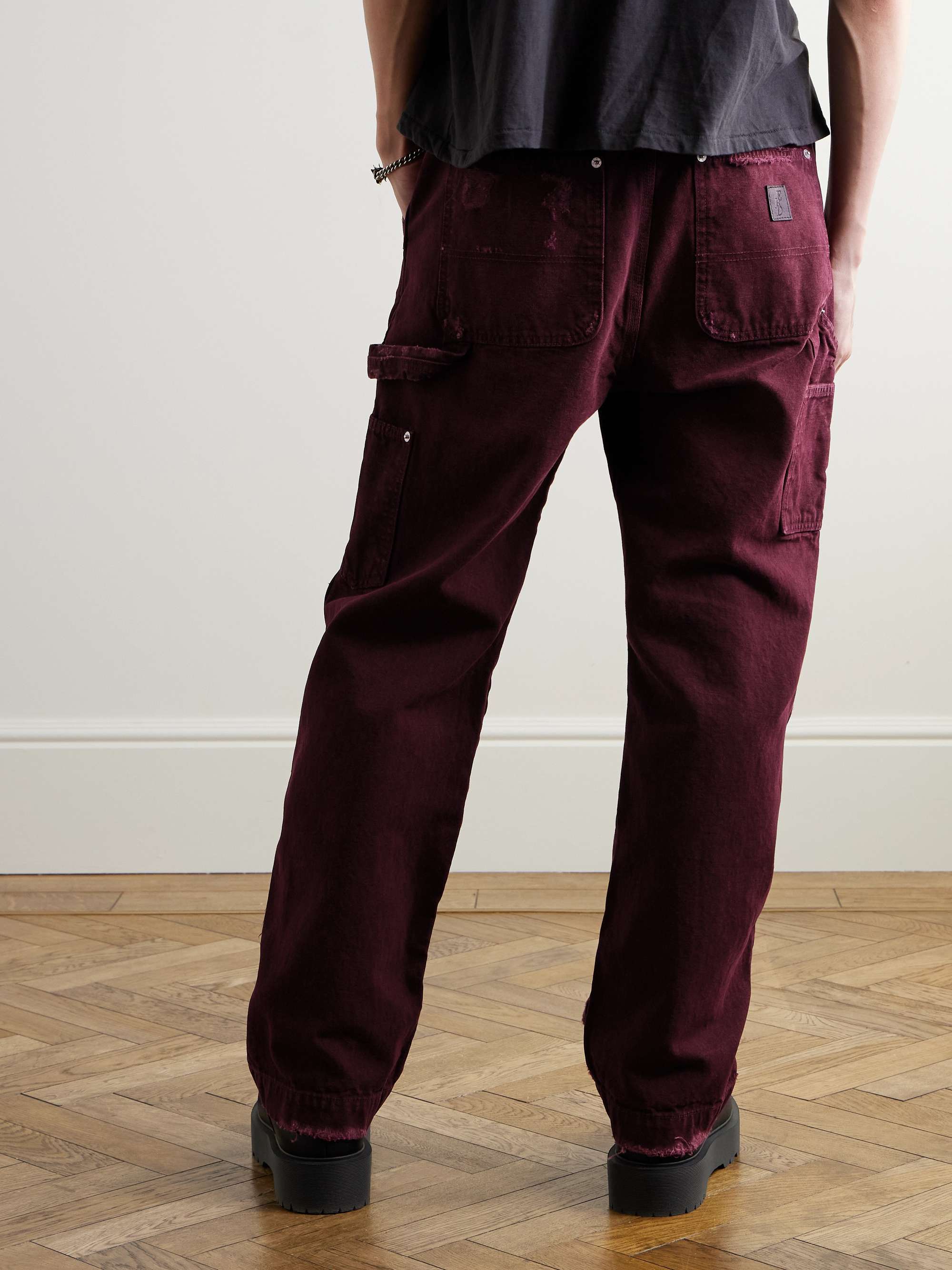 Straight-Leg Distressed Panelled Cotton-Canvas Trousers view