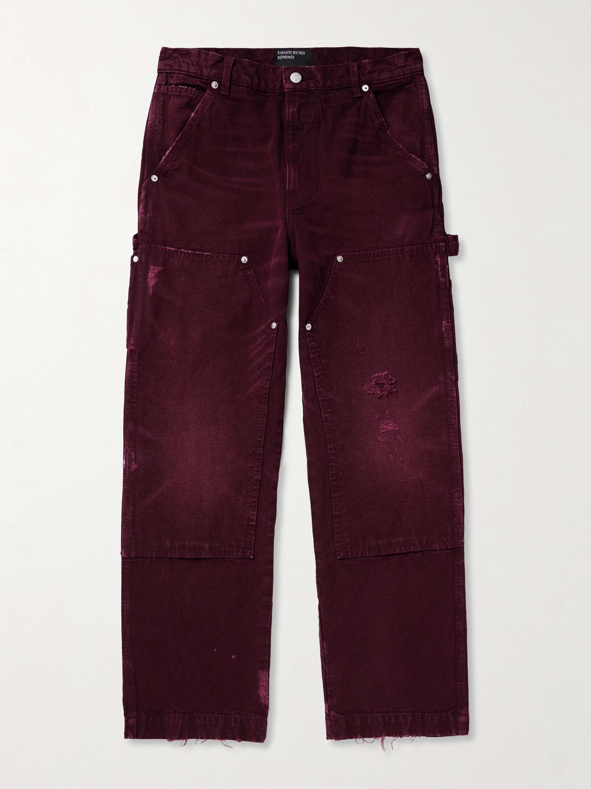 Straight-Leg Distressed Panelled Cotton-Canvas Trousers view