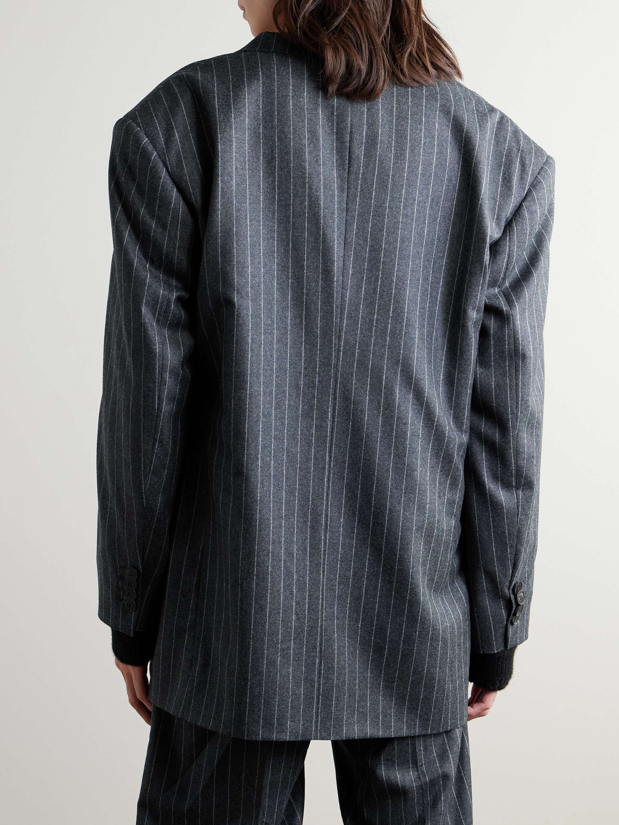 Double-Breasted Pinstriped Virgin Wool-Twill Blazer view