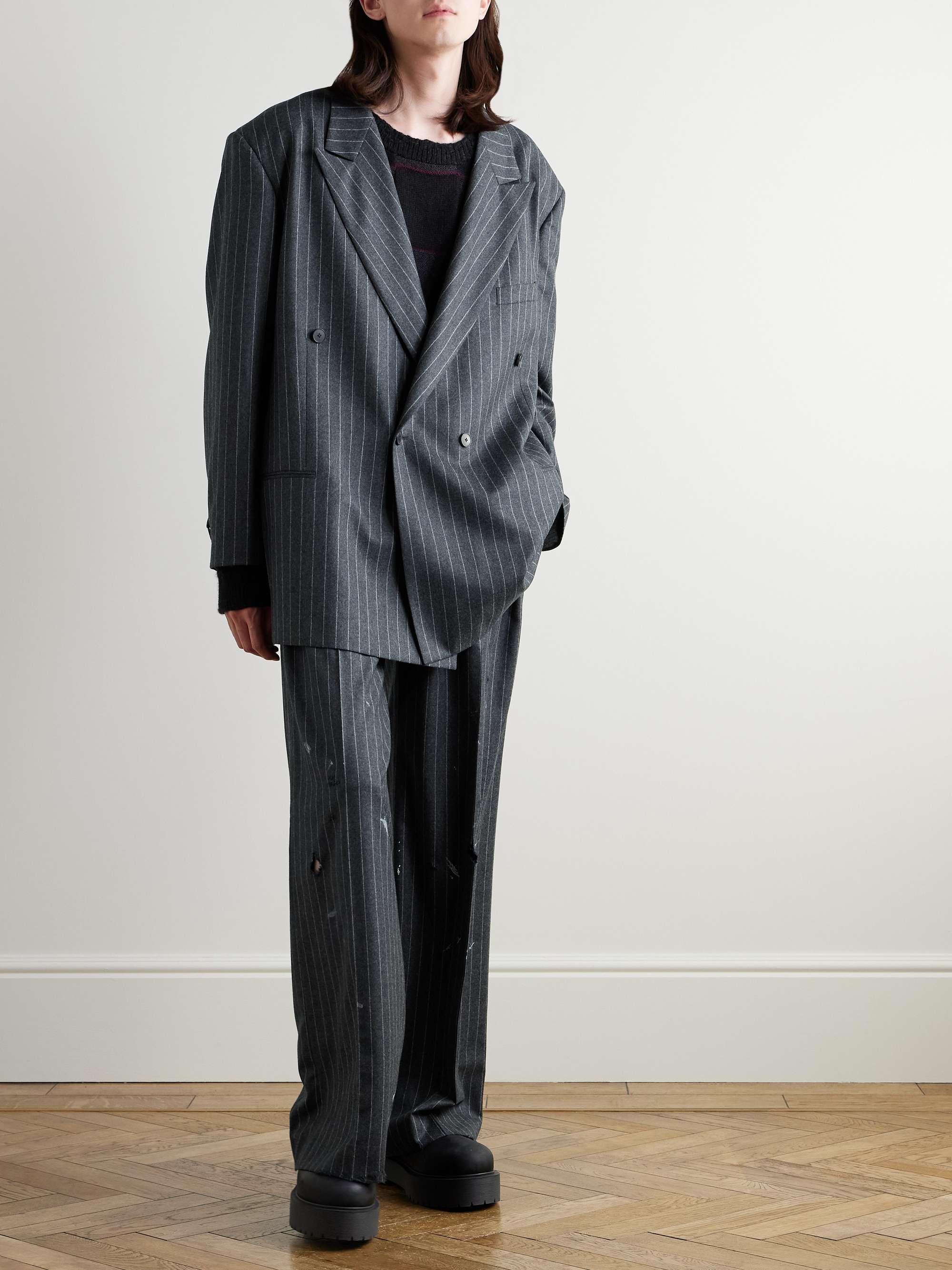 Double-Breasted Pinstriped Virgin Wool-Twill Blazer view