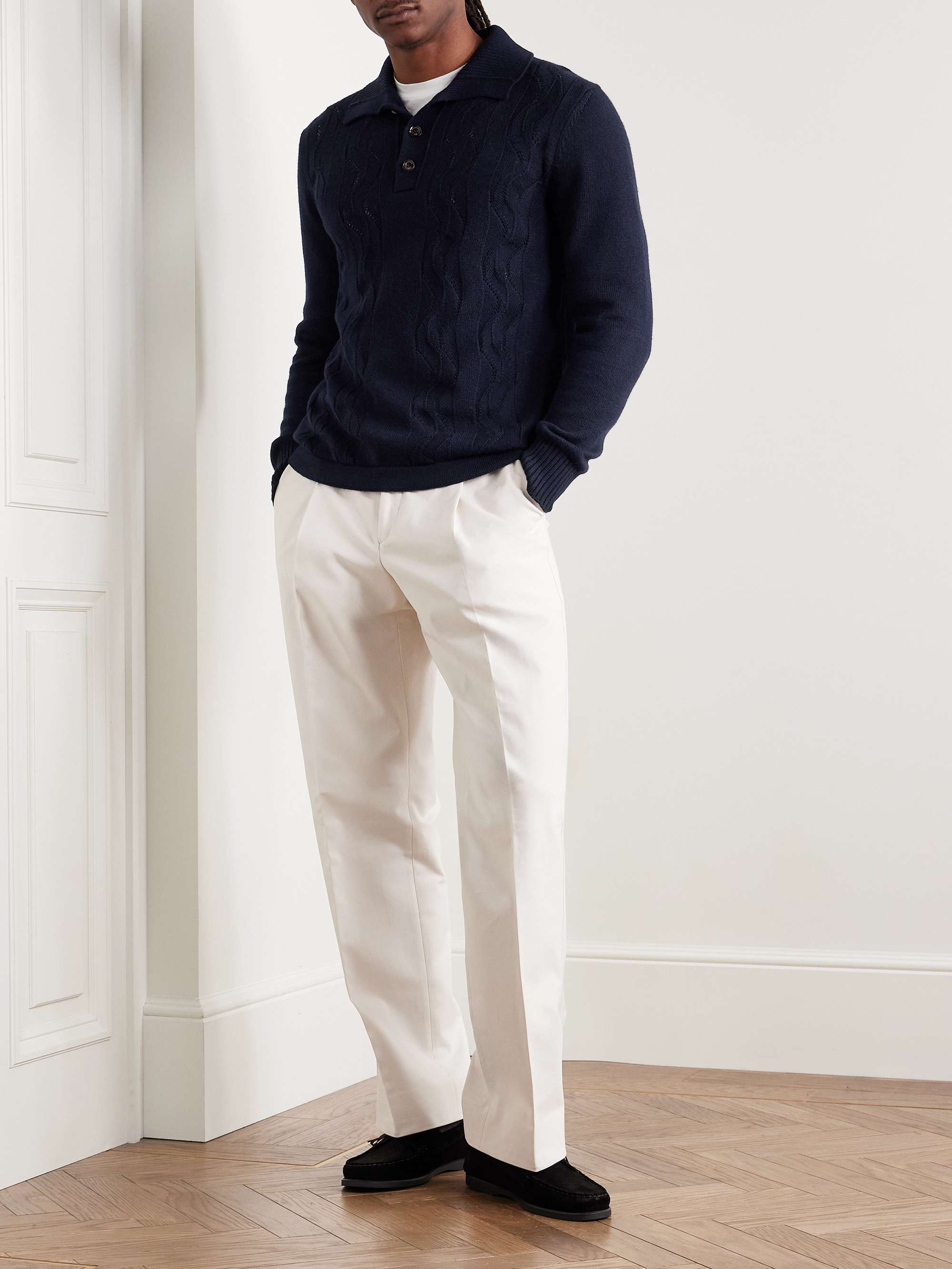 Pointelle-Knit Virgin Wool Polo Shirt view