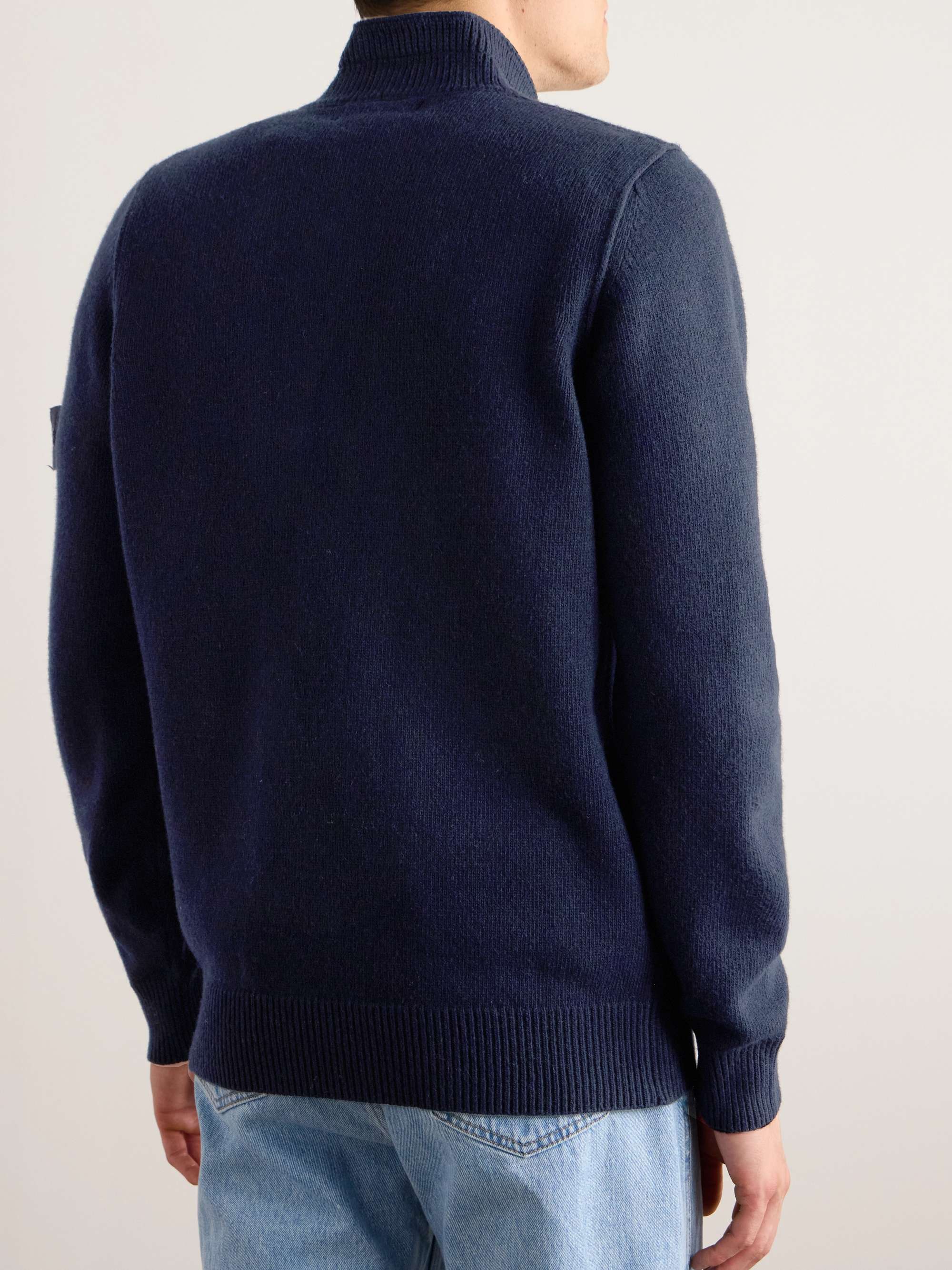 Logo-Appliquéd Wool-Blend Half-Placket Sweater view