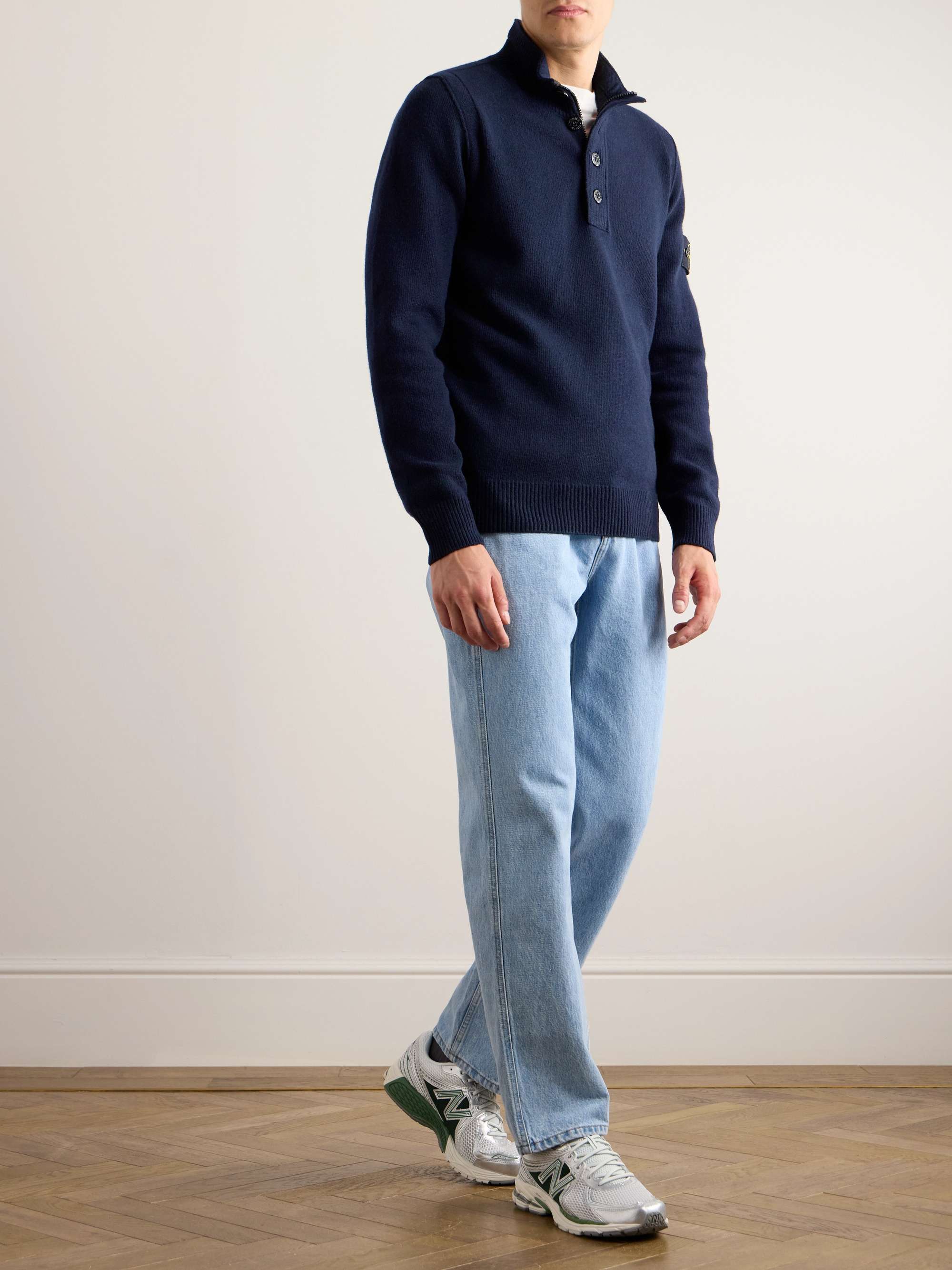 Logo-Appliquéd Wool-Blend Half-Placket Sweater view
