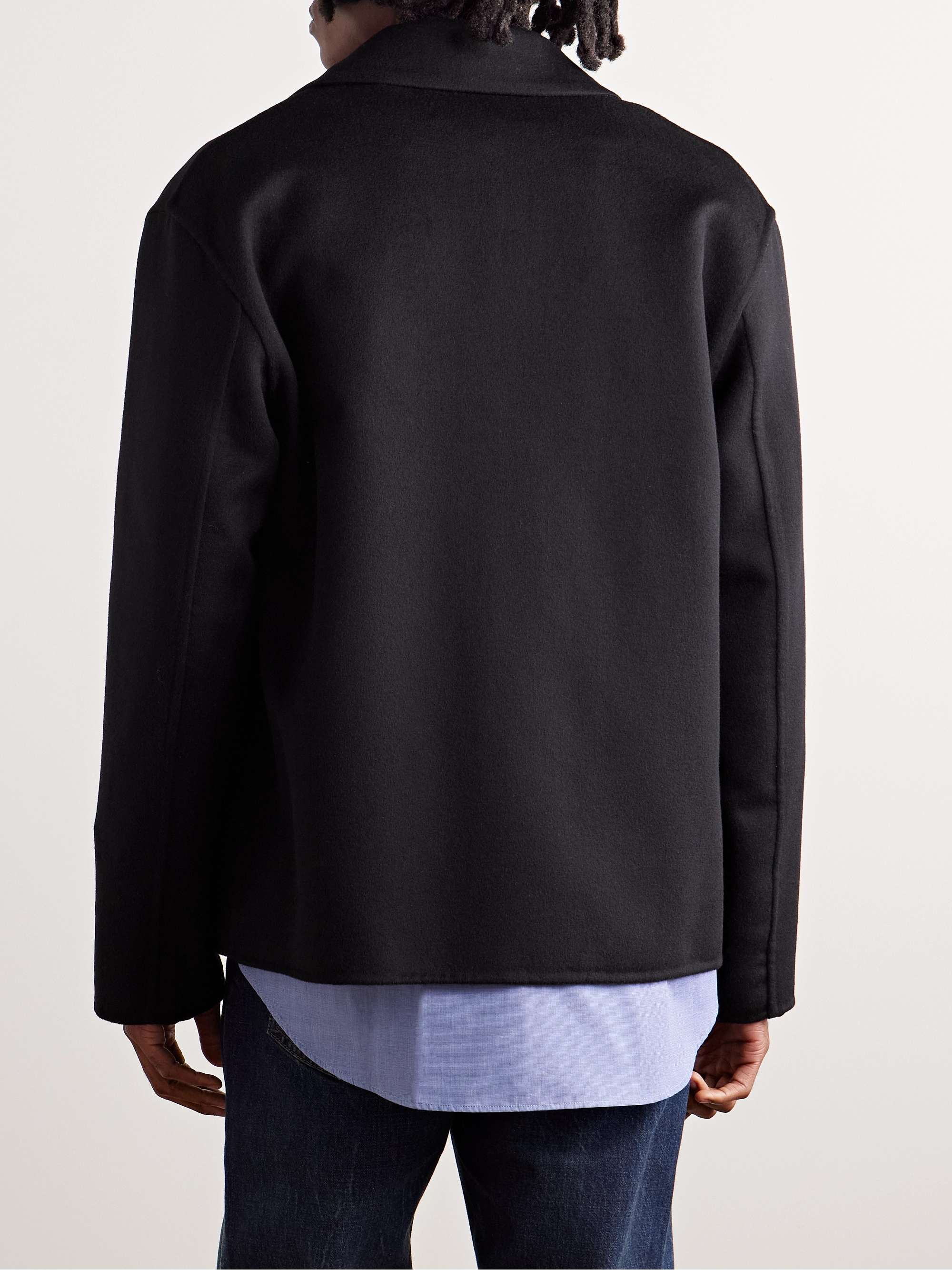 Leather-Trimmed Wool and Cashmere-Blend Overshirt view