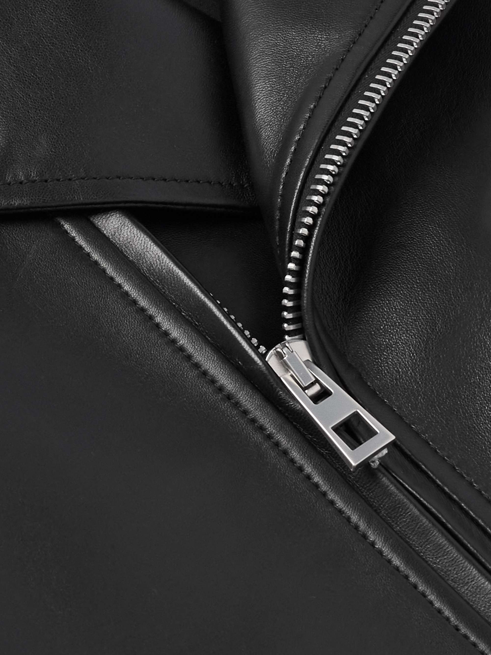 Logo-Embossed Belted Leather Biker Jacket view