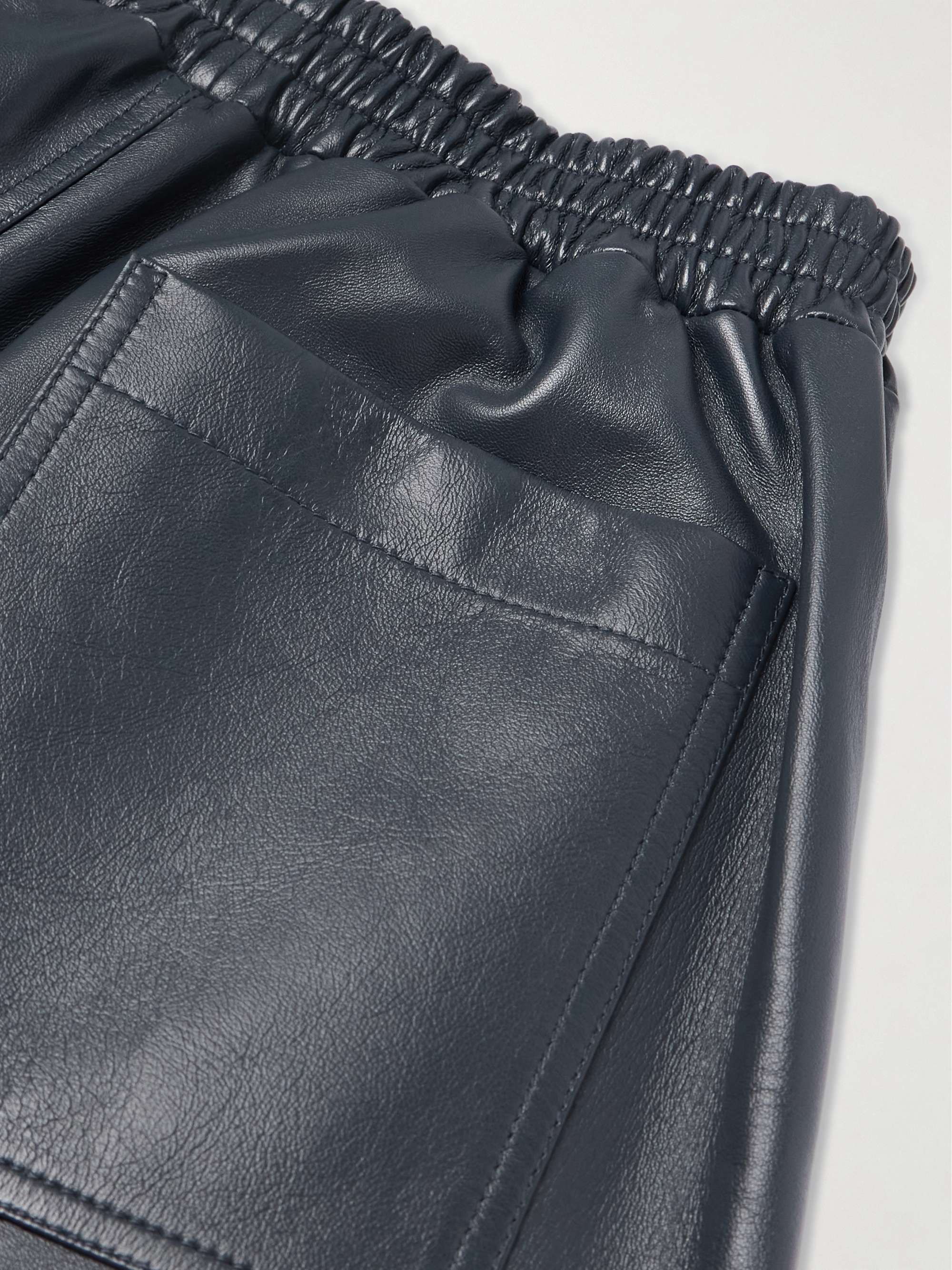 Wide-Leg Logo-Embossed Leather Shorts view