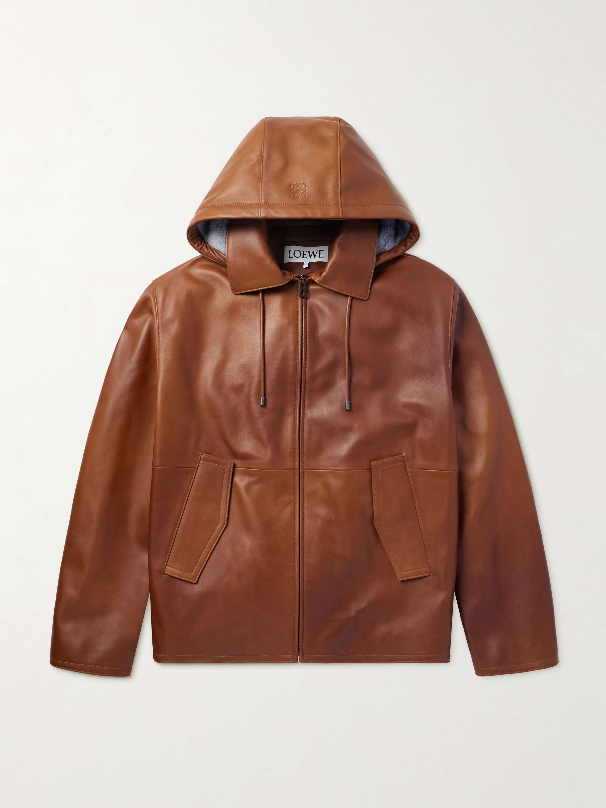 Shearling-Trimmed Leather Hooded Jacket view