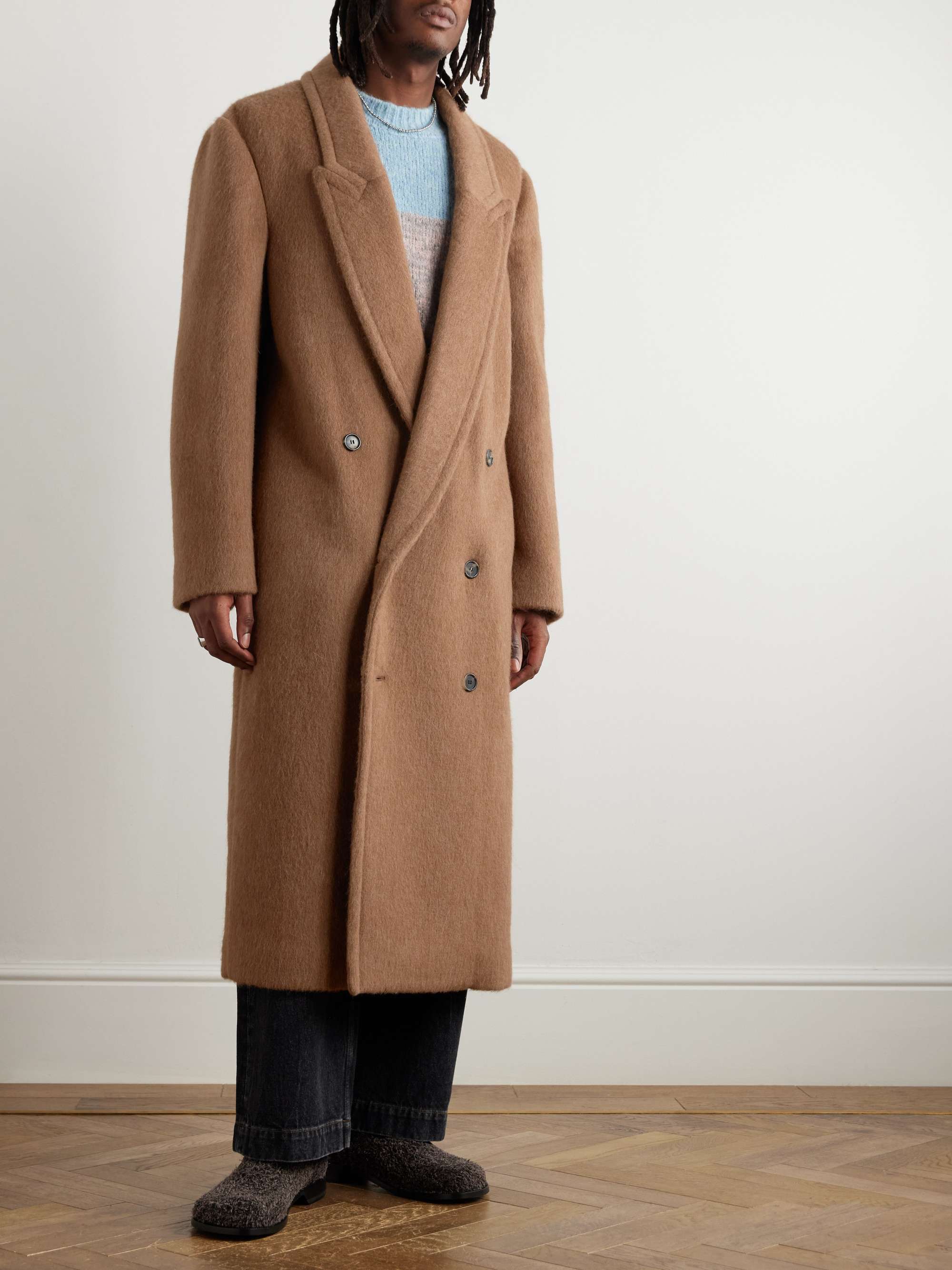 Oversized Double-Breasted Brushed Llama and Wool-Blend Coat view