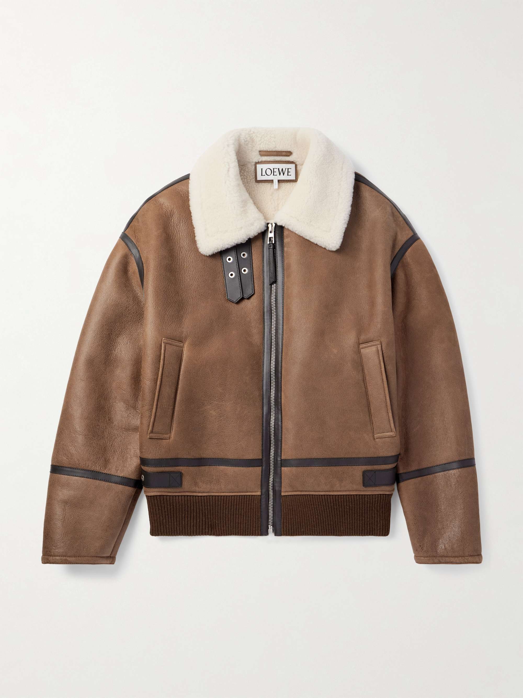 Leather-Trimmed Shearling Jacket view