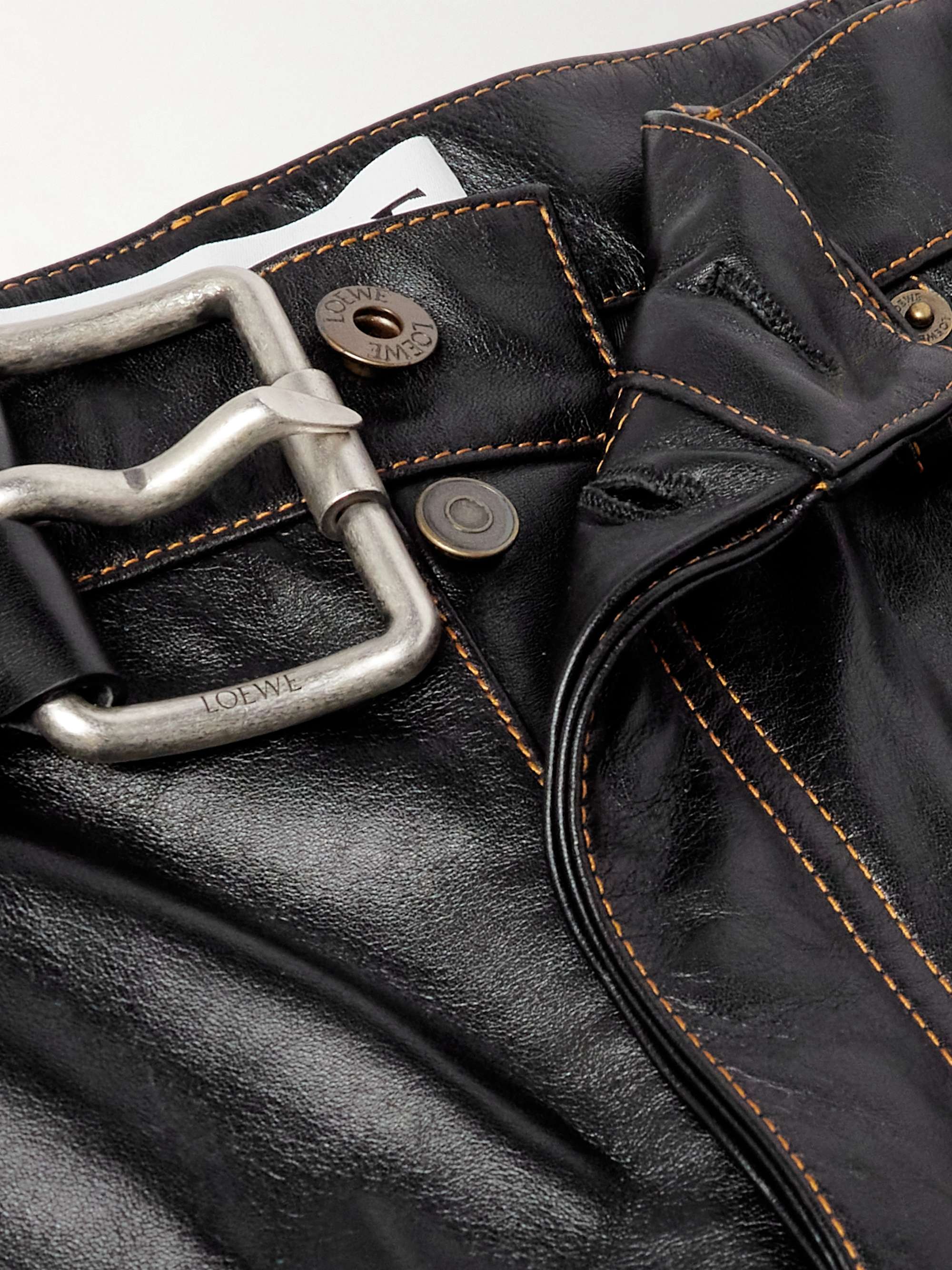 Straight-Leg Belted Leather Trousers view