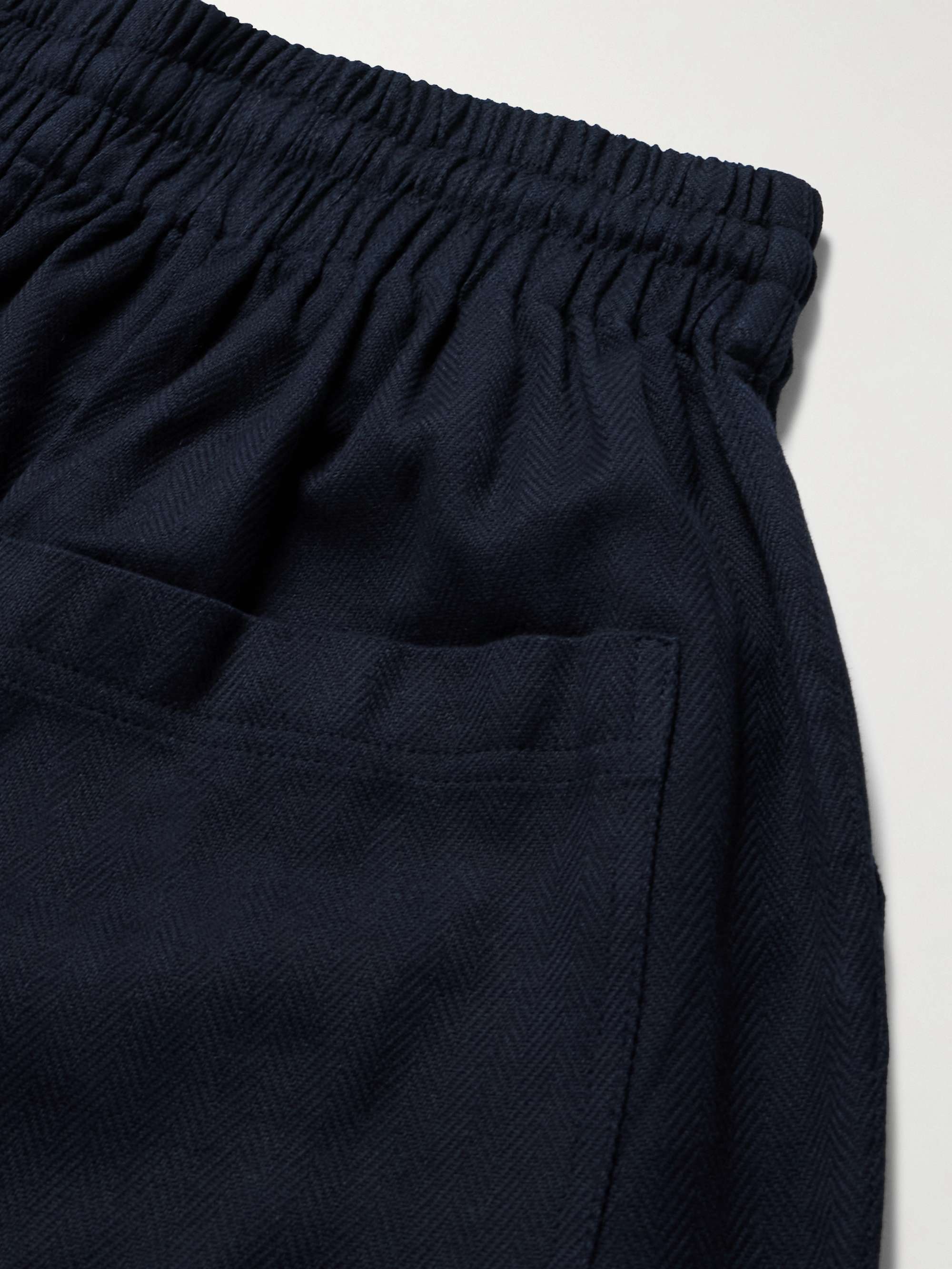 Vikram Wide-Leg Herringbone Cotton Drawstring Trousers view