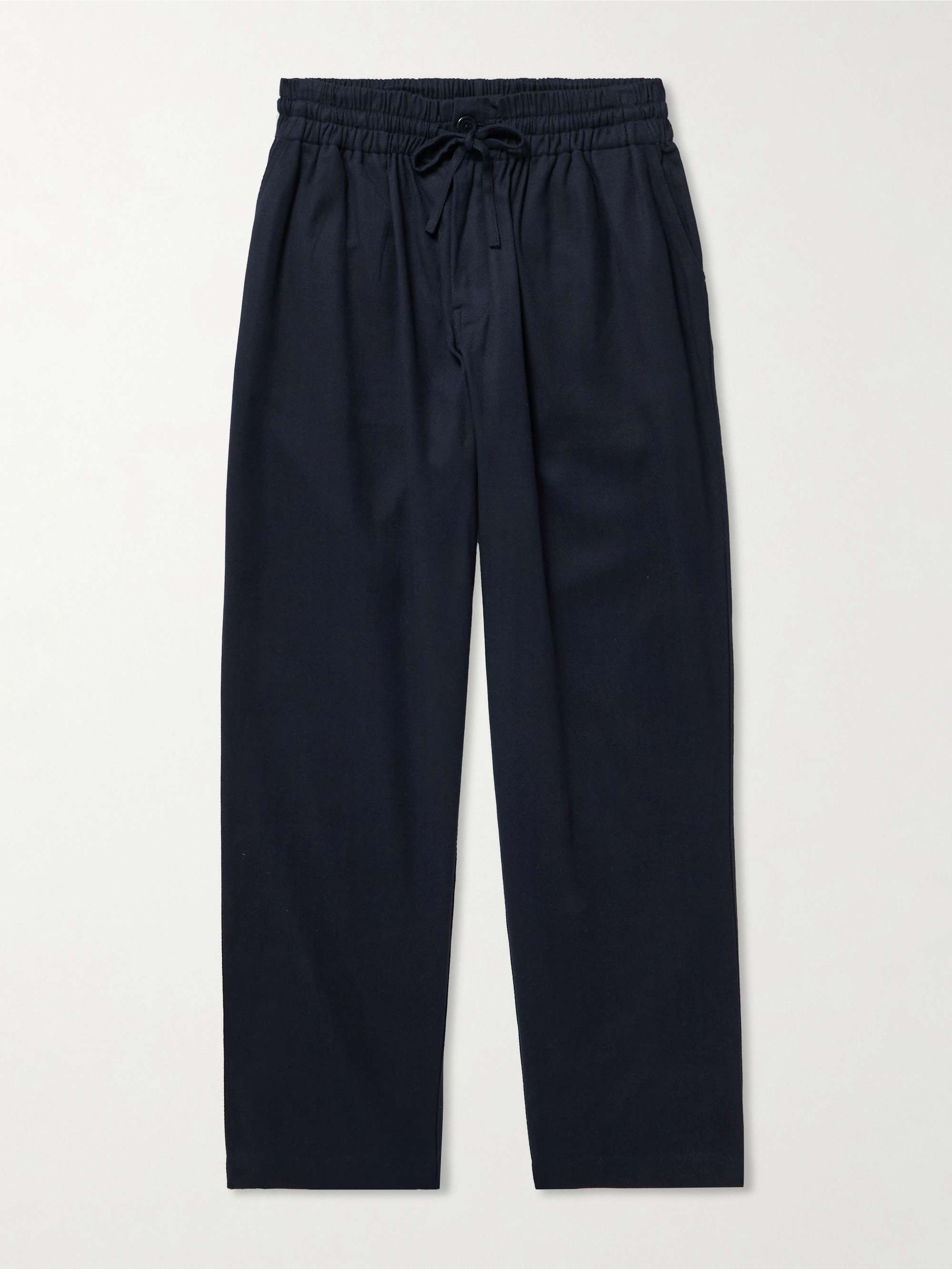 Vikram Wide-Leg Herringbone Cotton Drawstring Trousers view