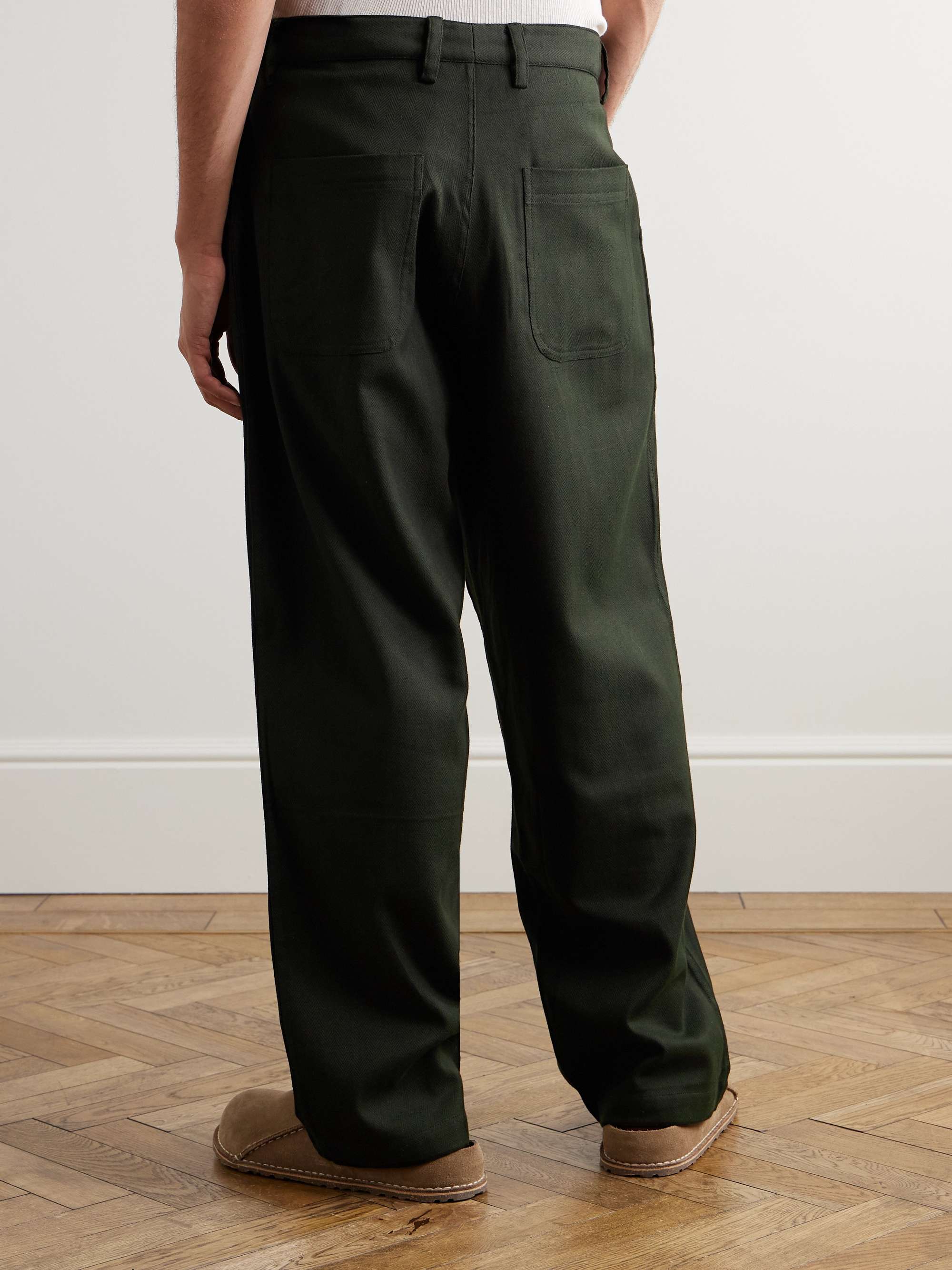 Antonio Wide-Leg Pleated Herringbone Cotton Trousers view