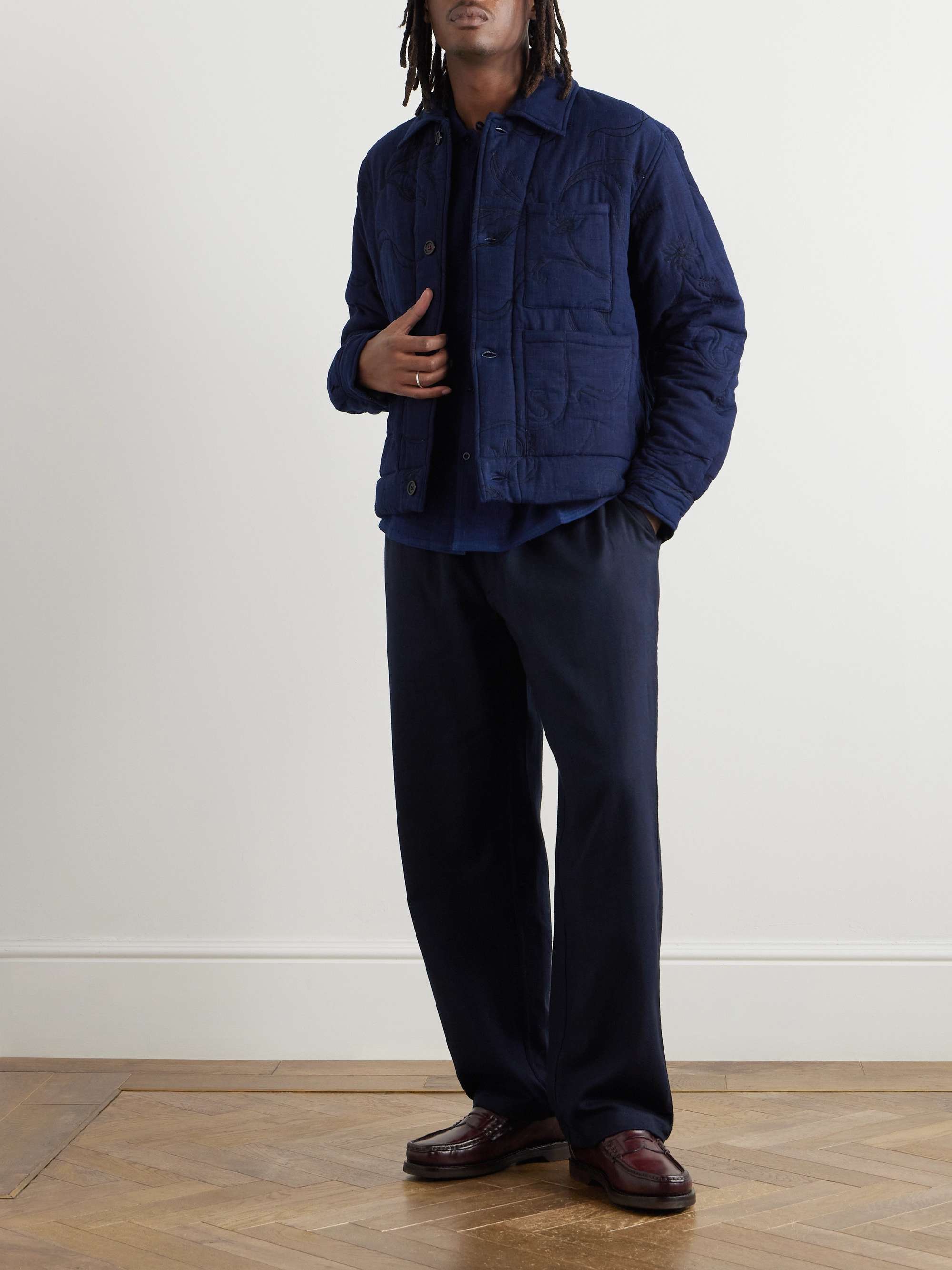 Bodhi Embroidered Indigo-Dyed Cotton Jacket view