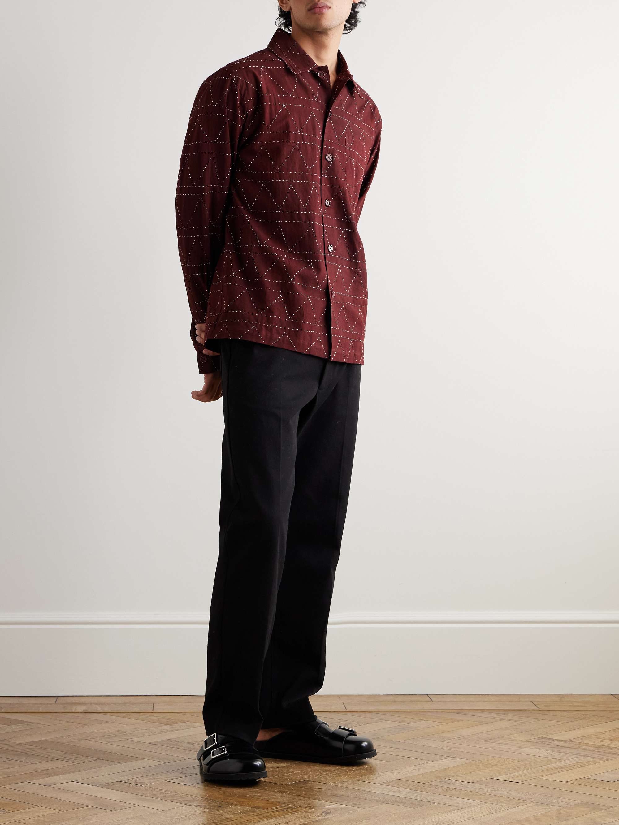 Gianni Convertible-Collar Embroidered Cotton Shirt view