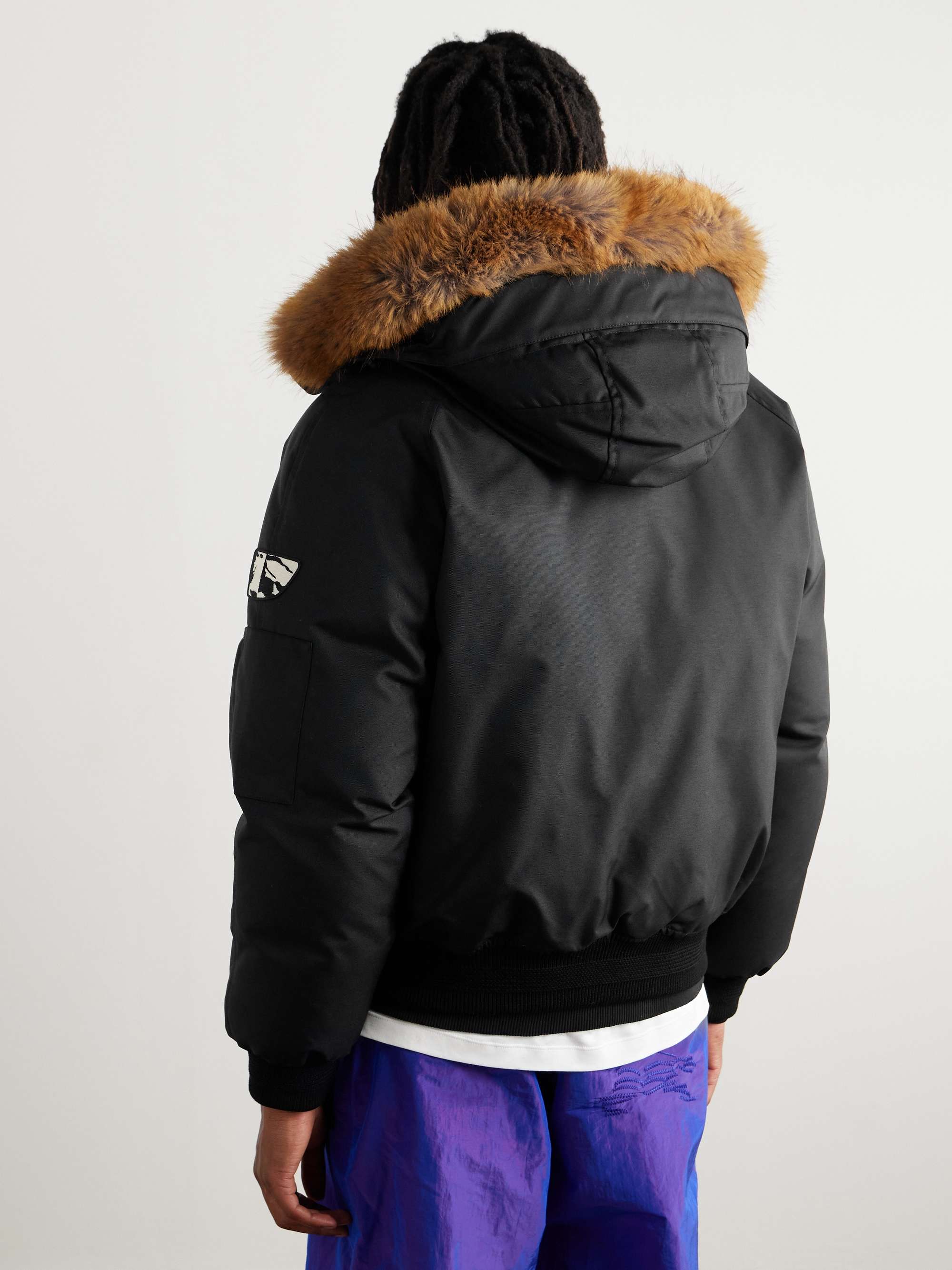 Faux Fur-Trimmed Shell Down Hooded Bomber Jacket view