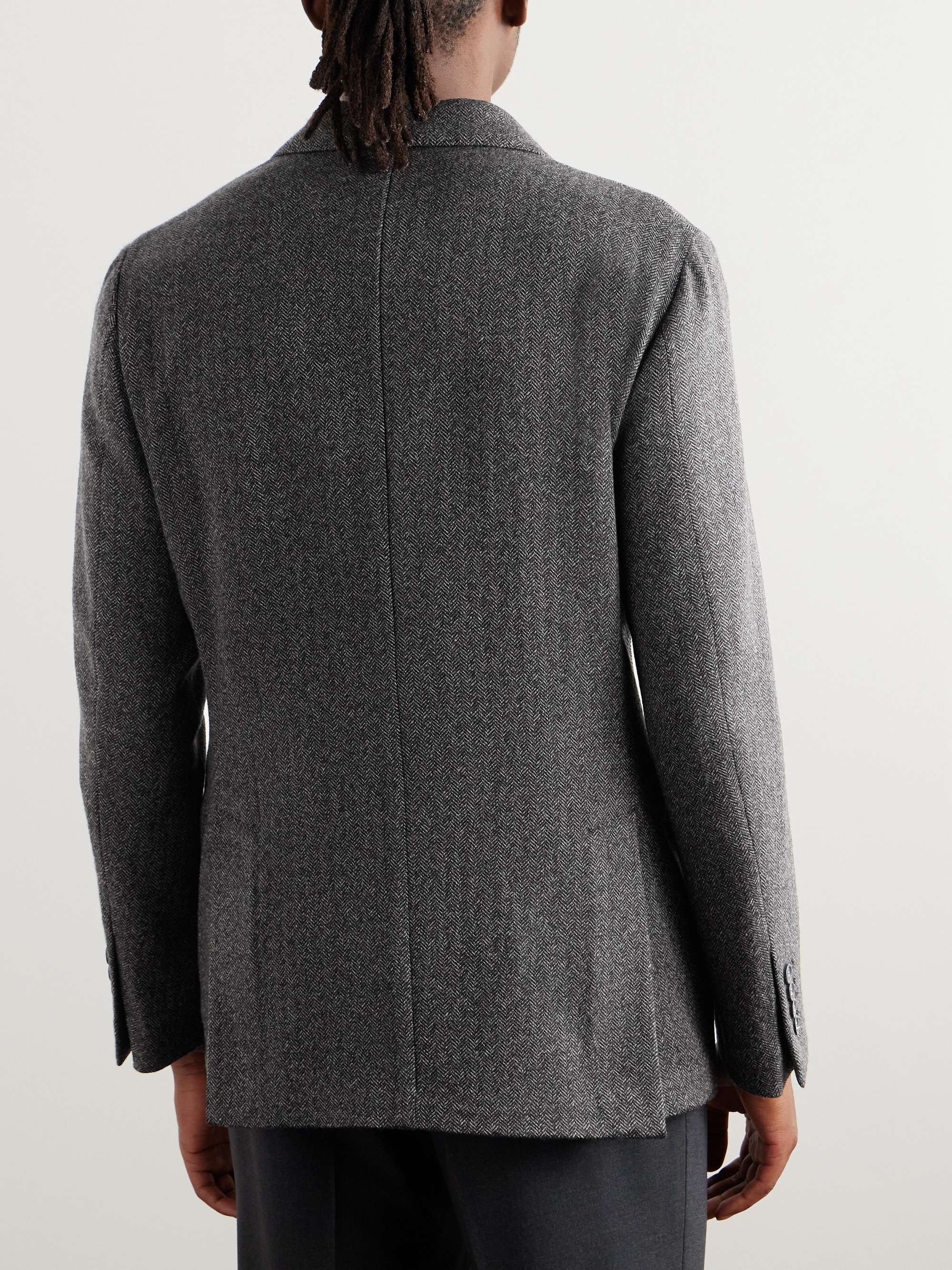Double-Breasted Herringbone Cashmere and Wool-Blend Suit Jacket view