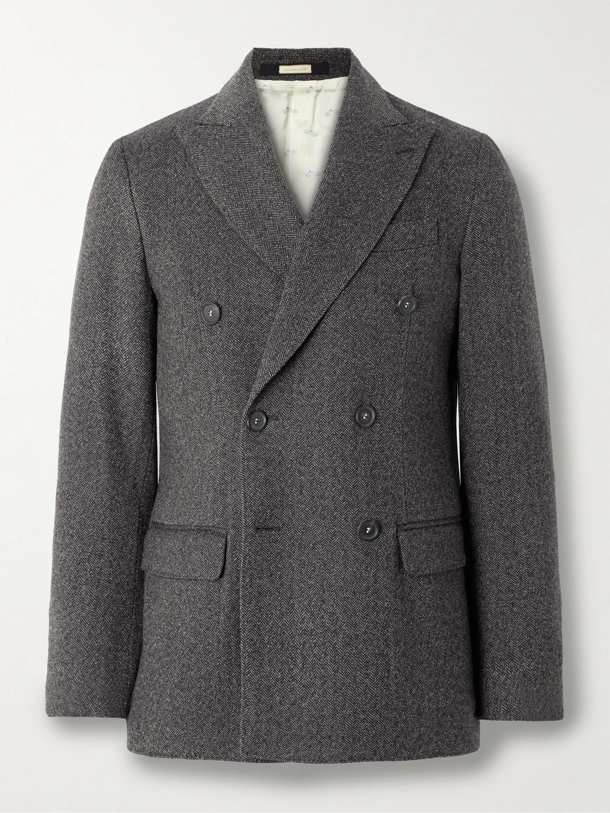 Double-Breasted Herringbone Cashmere and Wool-Blend Suit Jacket view