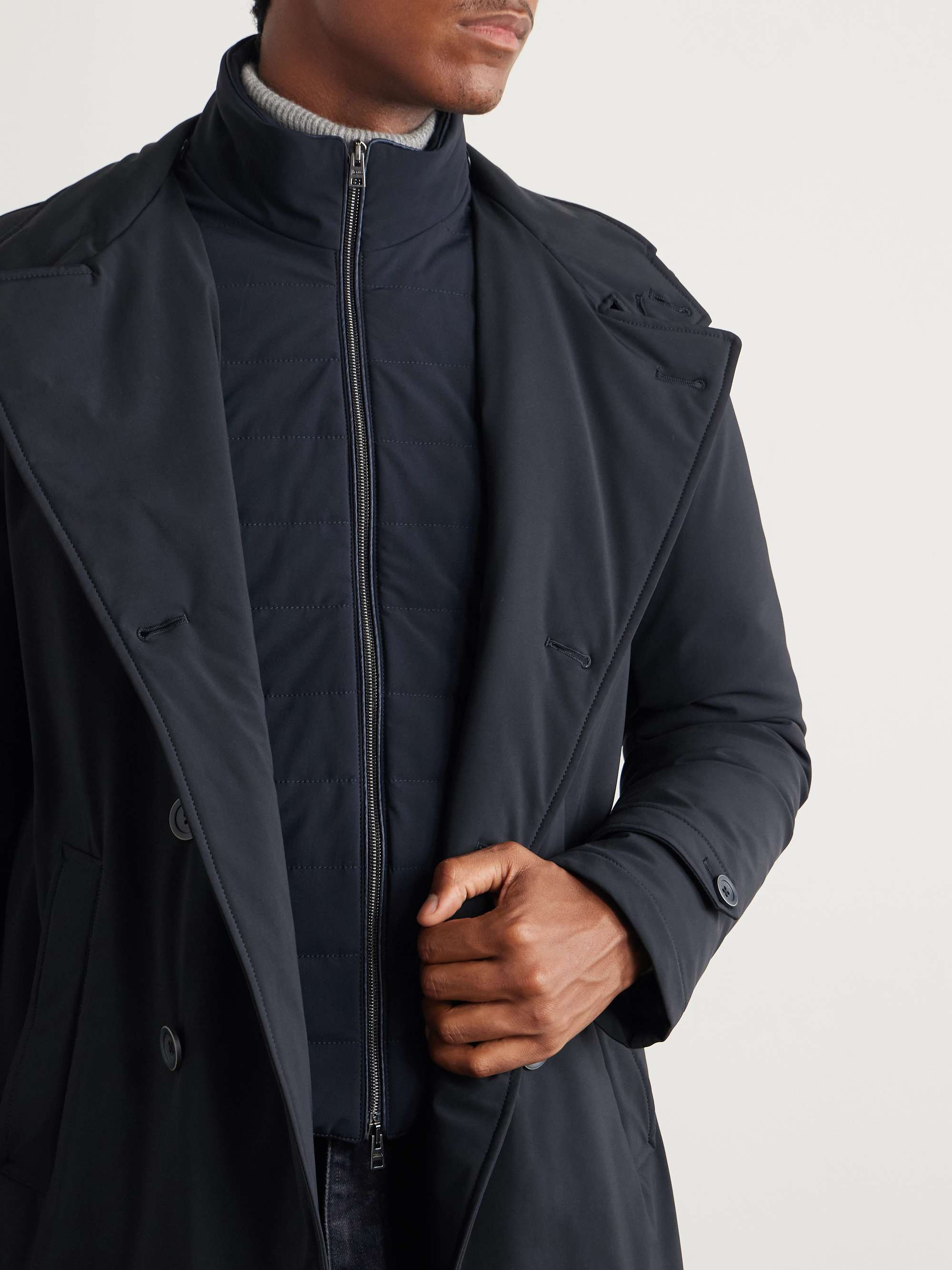 Double-Breasted Padded Stretch-Shell Down Peacoat view