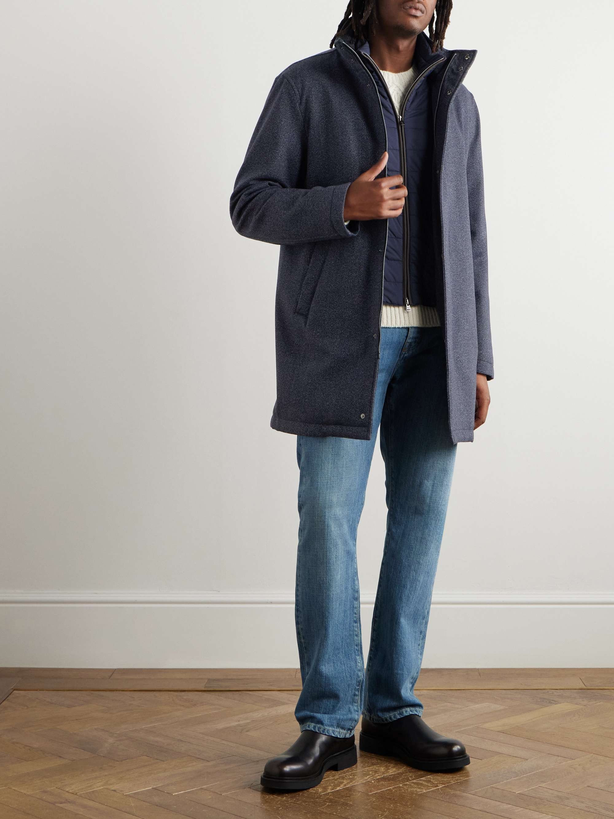 Layered Padded Herringbone Virgin Wool-Twill Coat view