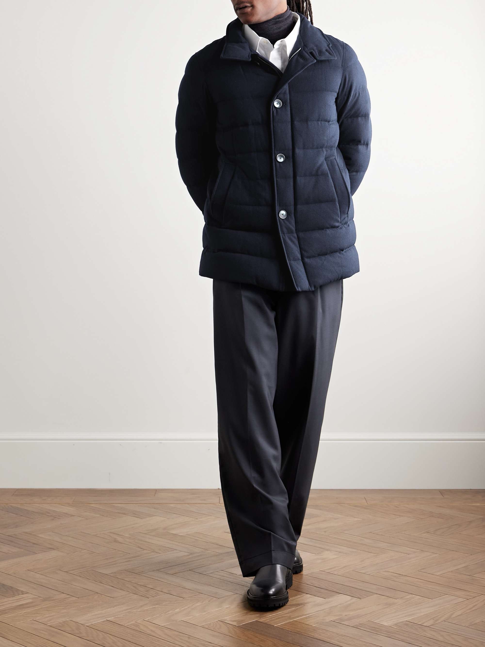 Slim-Fit Quilted Recycled Cashmere-Blend Twill Coat view