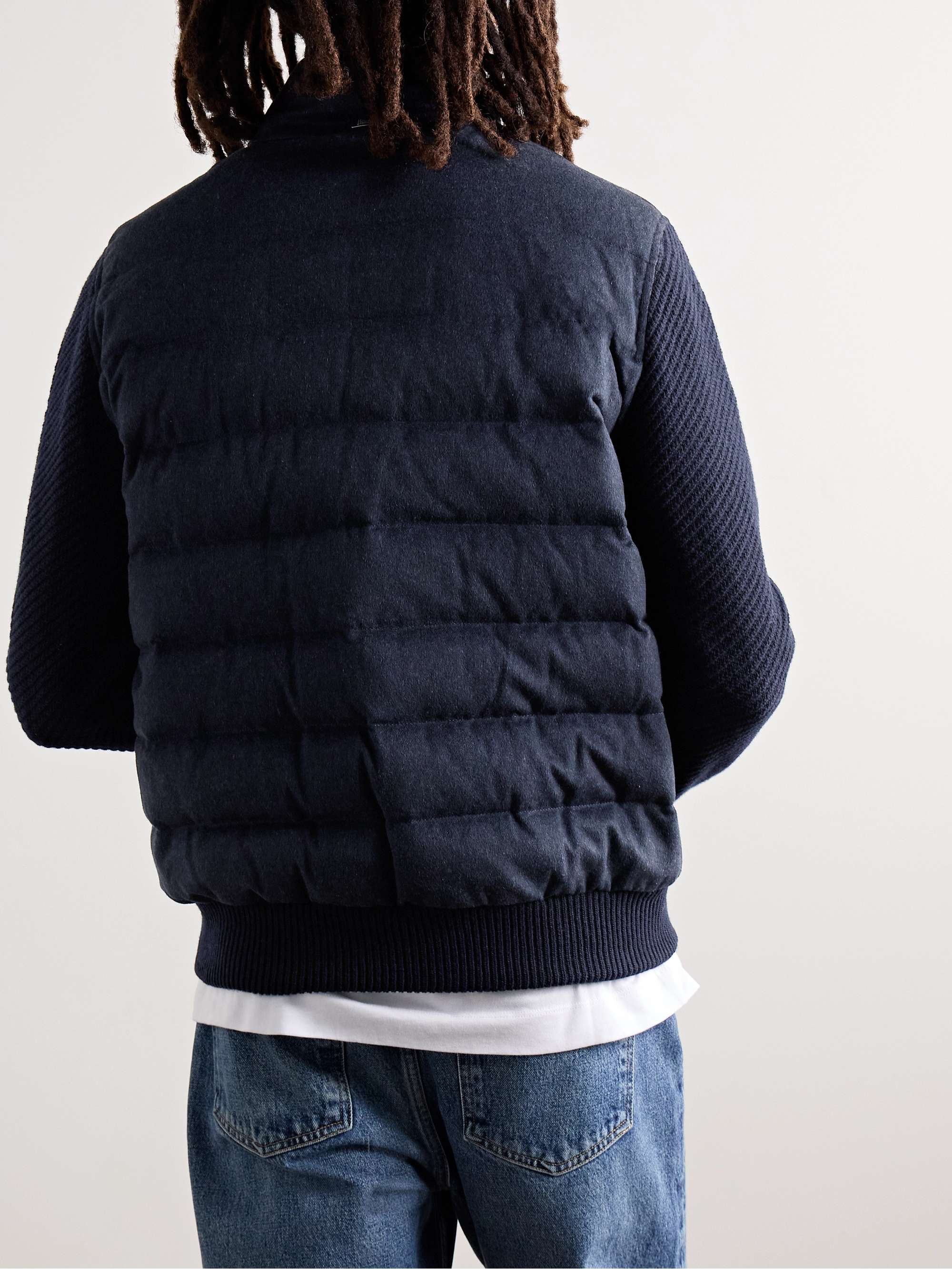 Slim-Fit Ribbed Wool and Quilted Silk and Cashmere-Blend Down Jacket view