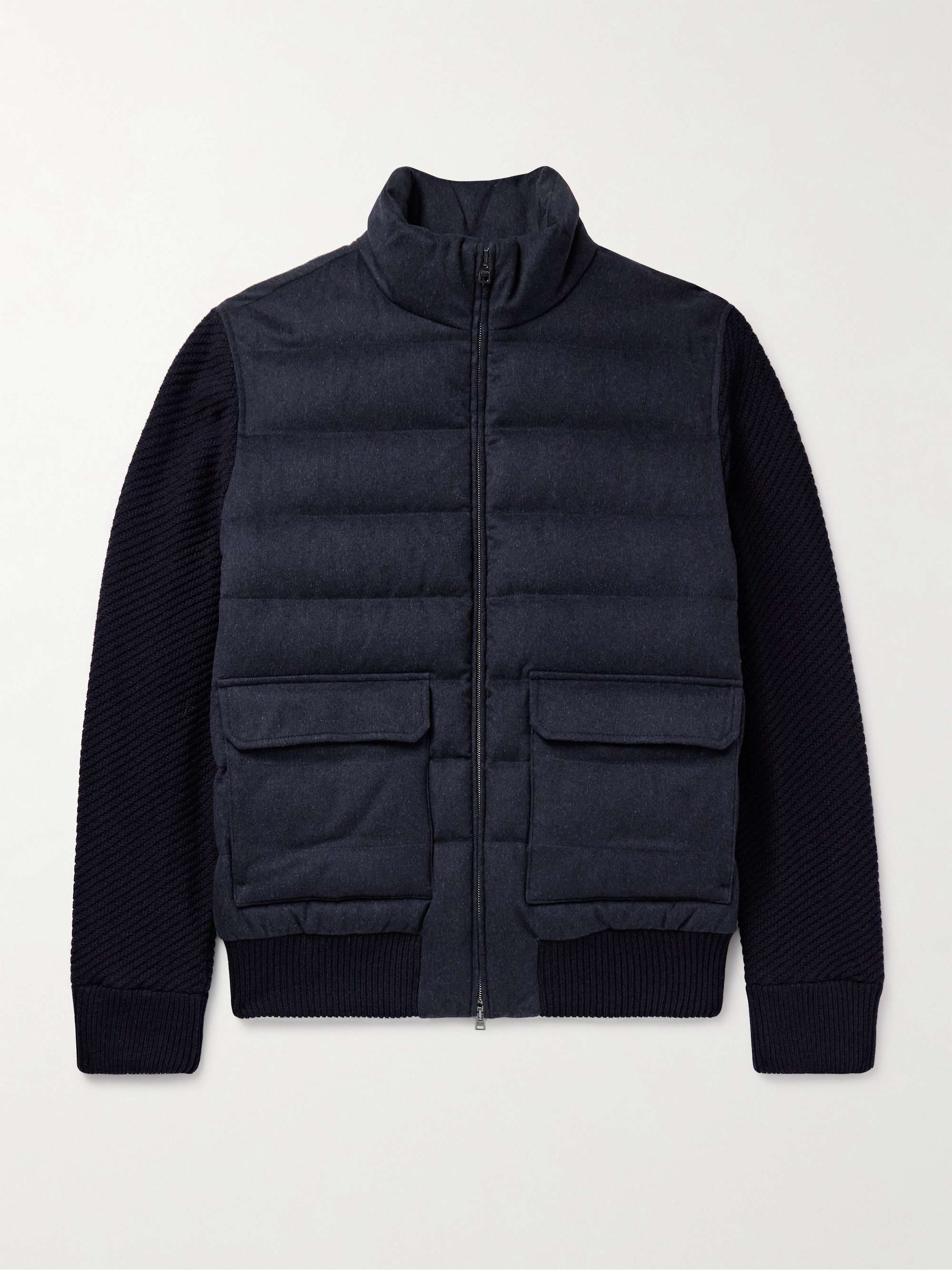 Slim-Fit Ribbed Wool and Quilted Silk and Cashmere-Blend Down Jacket view